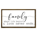 TOILINUX Tableau Family en bois - 50 x25 cm - Blanc et noir