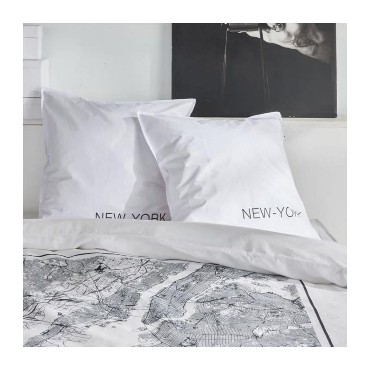 Today Parure de lit - TODAY - JAVA - 2 personnes - 240x220 cm - Coton - Imprimé New York - Blanc