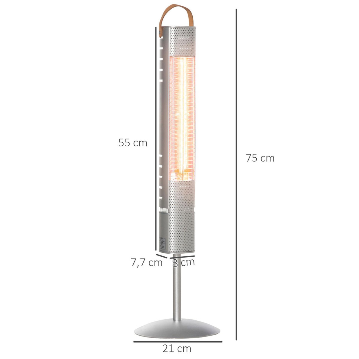OUTSUNNY Chauffage extérieur infrarouge 1500 W - chauffage radiant sur pied avec poignée - dim. Ø 21 x 75H cm - alliage alu.