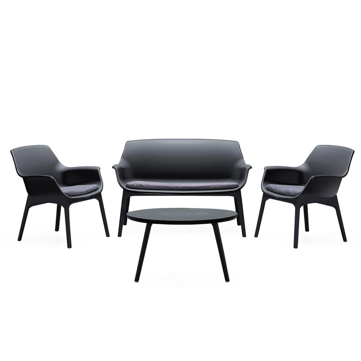 CONCEPT USINE Salon de jardin 4 places gris anthracite avec table basse IZMIR