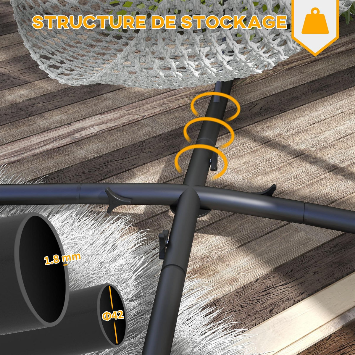 OUTSUNNY Support fauteuil suspendu - pied fauteuil suspendu - H. 215 cm - charge max. reco. 130 Kg - métal noir