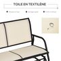 Voir la diapositive 5 : OUTSUNNY Banc à bascule de jardin 2 places design contemporain grand confort accoudoirs assise et dossier ergonomique acier textilène beige