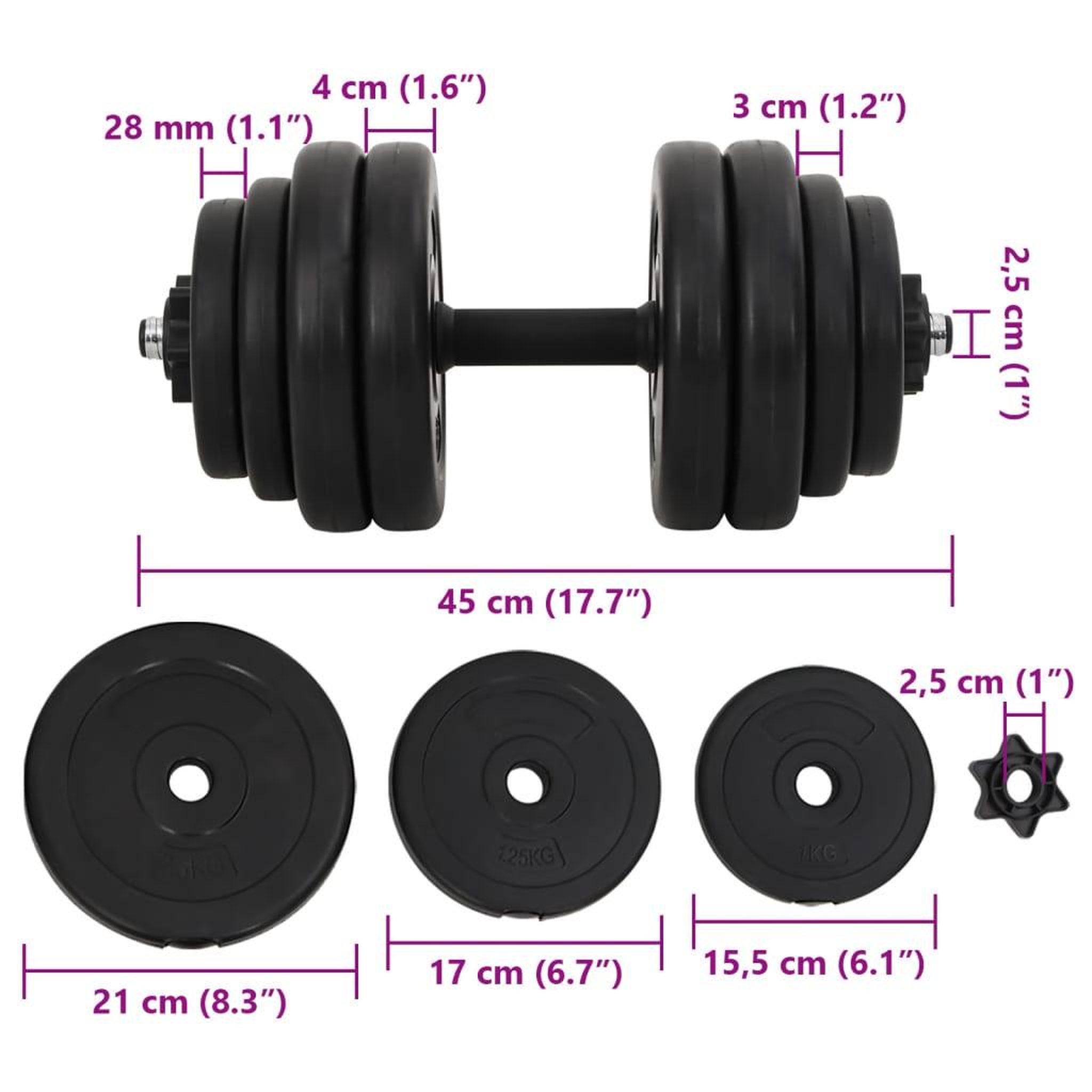 Voir la diapositive 4 : VIDAXL 1 x Haltere 15 kg