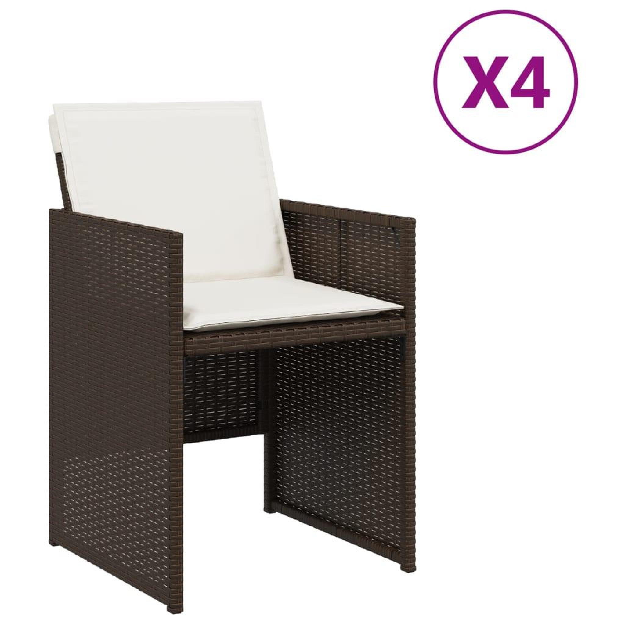 Voir la diapositive 2 : VIDAXL Chaises de jardin avec coussins lot de 4 marron resine tressee