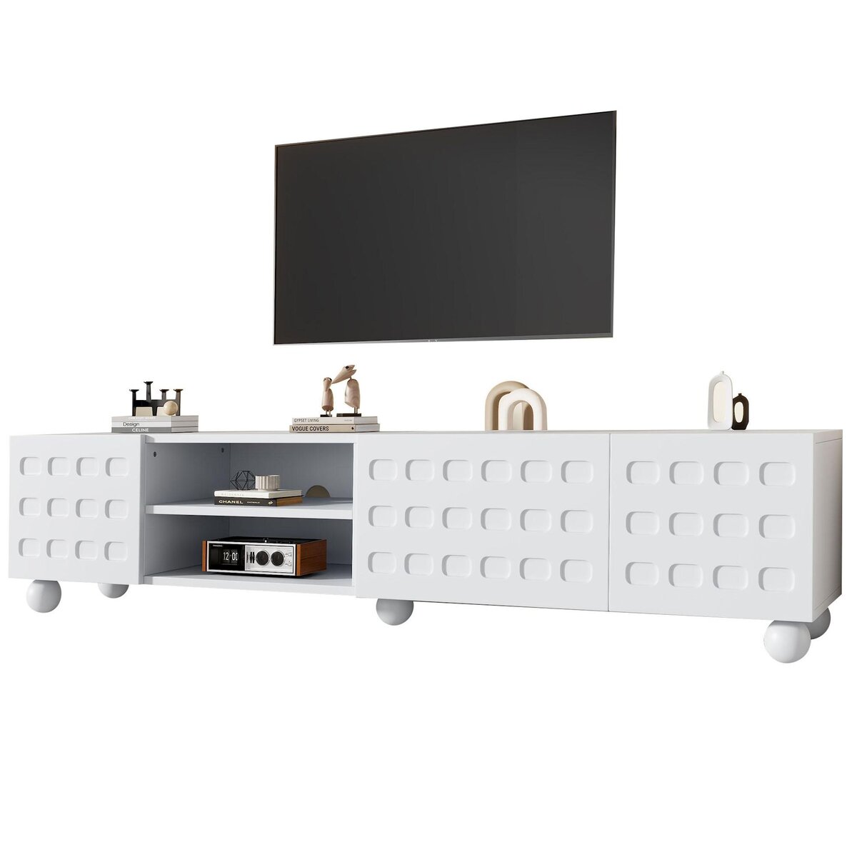 MERAX Meuble tv blanc 200 cm panneau de particules