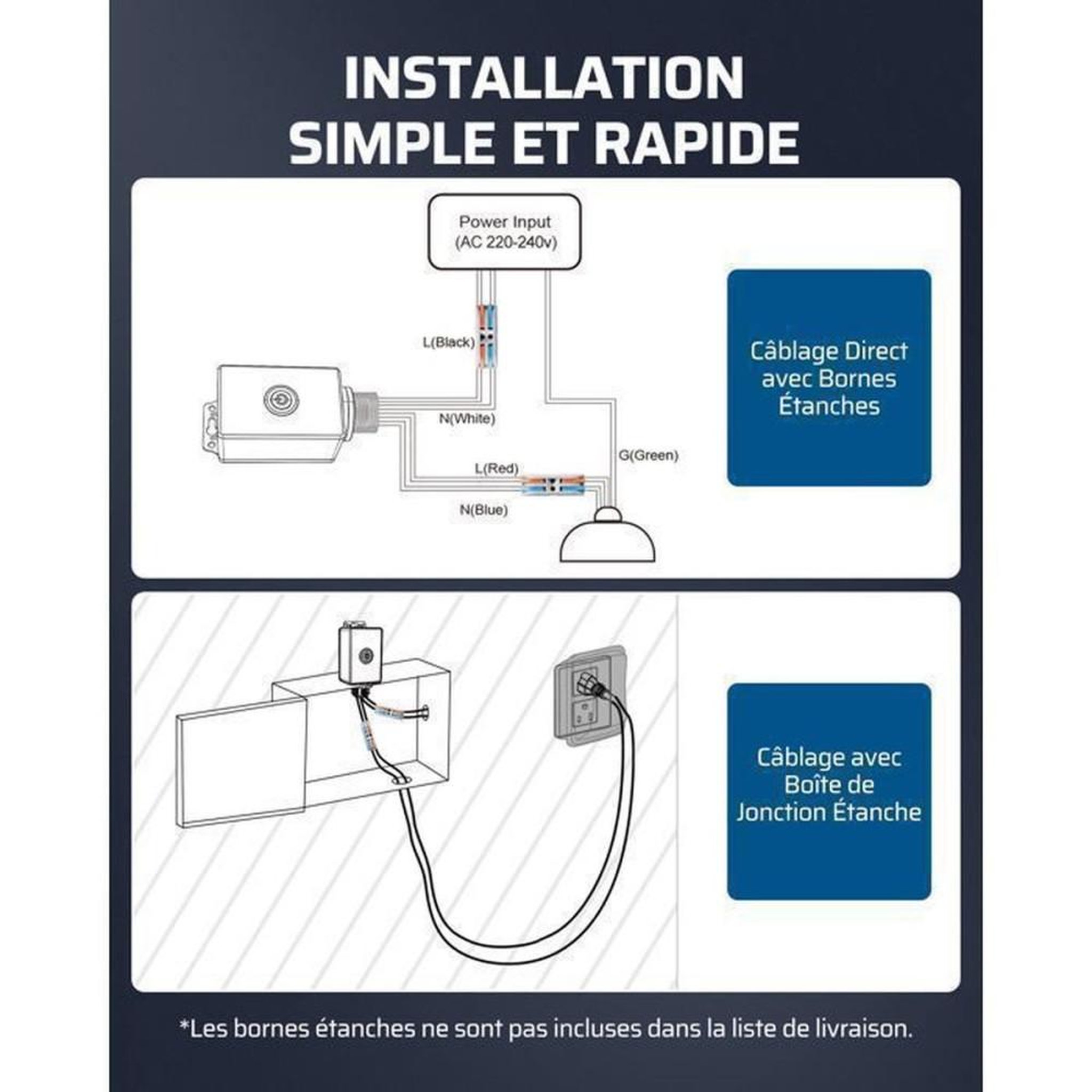 Voir la diapositive 6 : Interrupteur sans fil extérieur 433,92 MHz avec télécommande IP65 230 V 3000 W portée 30 m