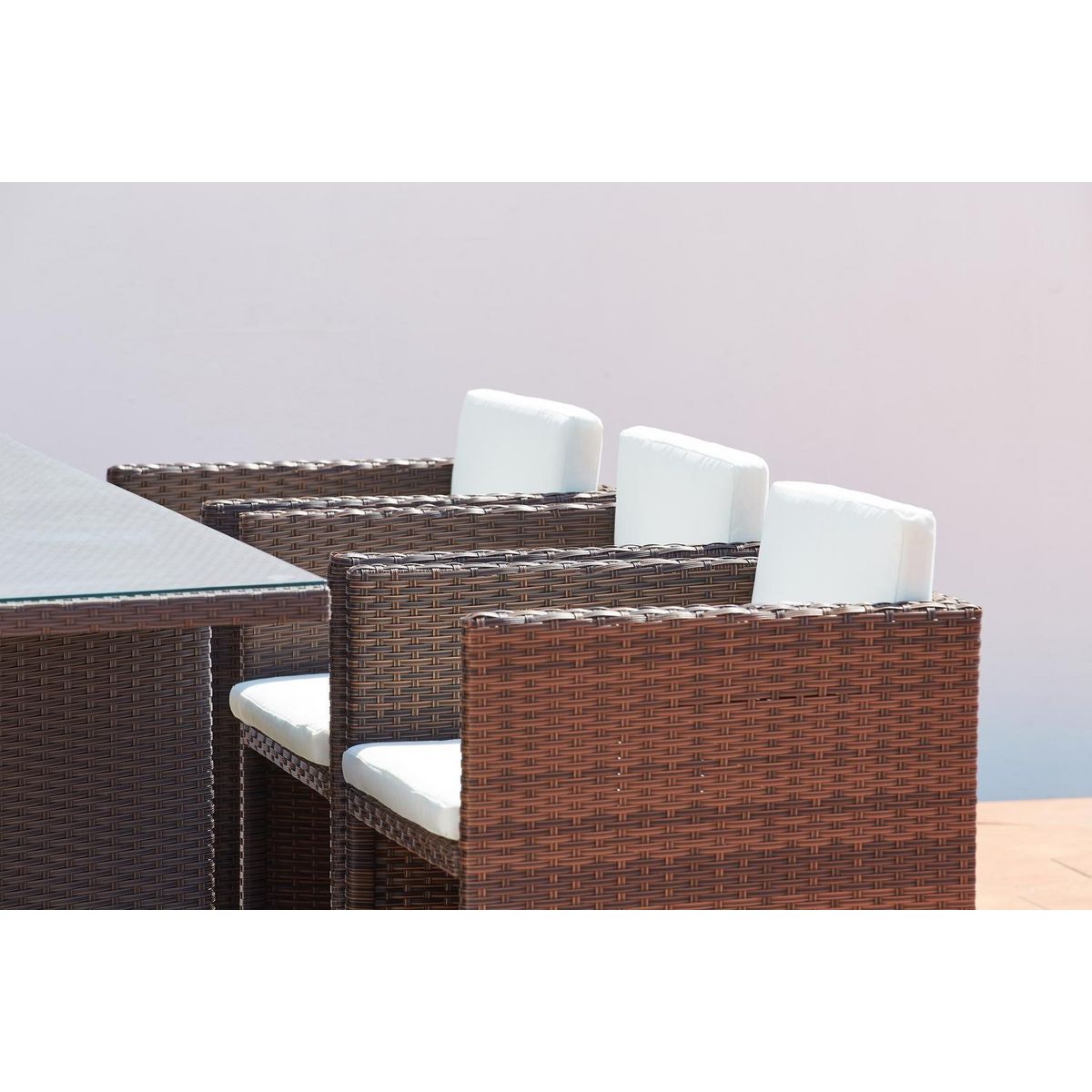 CONCEPT USINE Table et chaises 6 places encastrables résine marron-blanc MIAMI