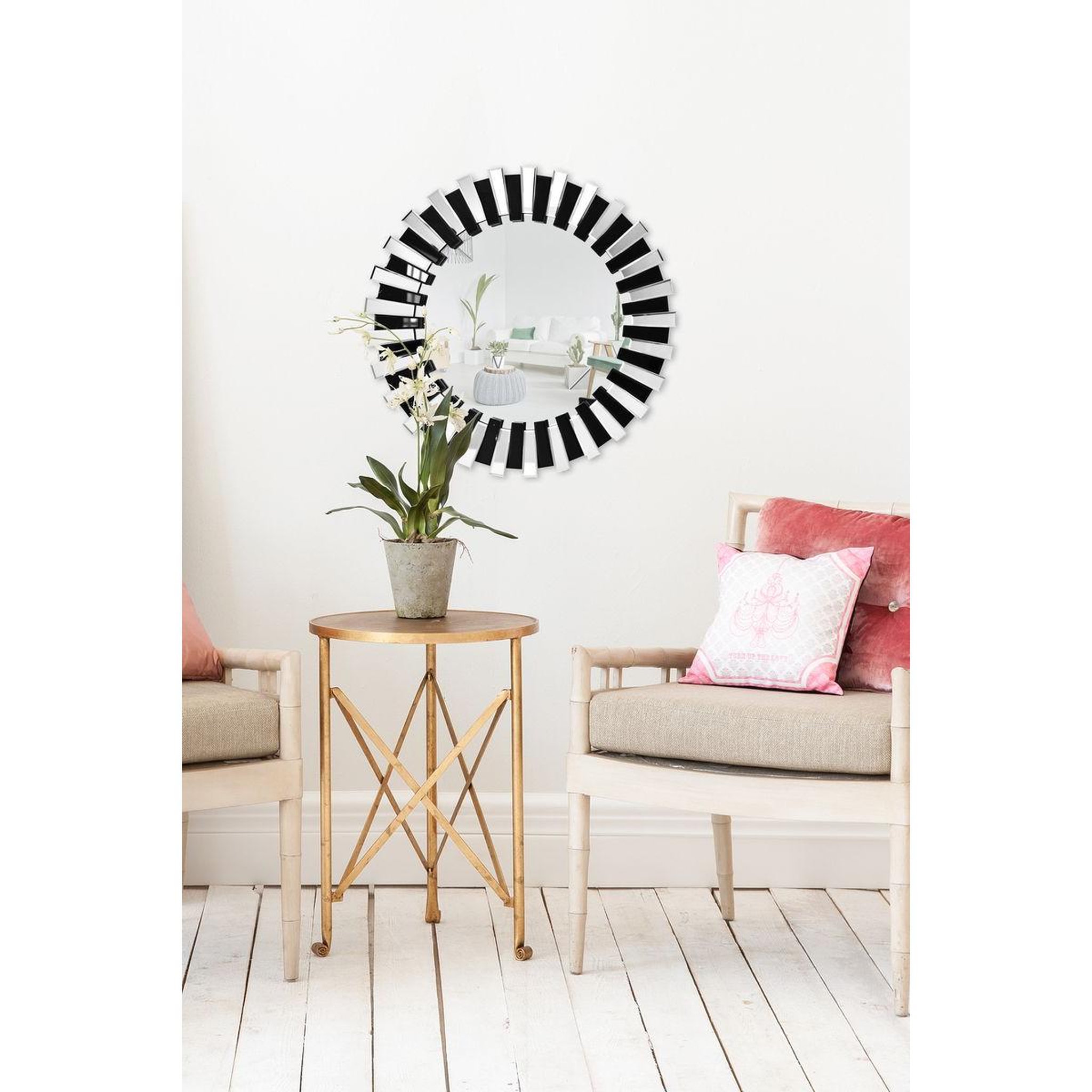 Voir la diapositive 2 : Paris Prix Miroir Mural Design  Apollon  80cm Argent & Noir