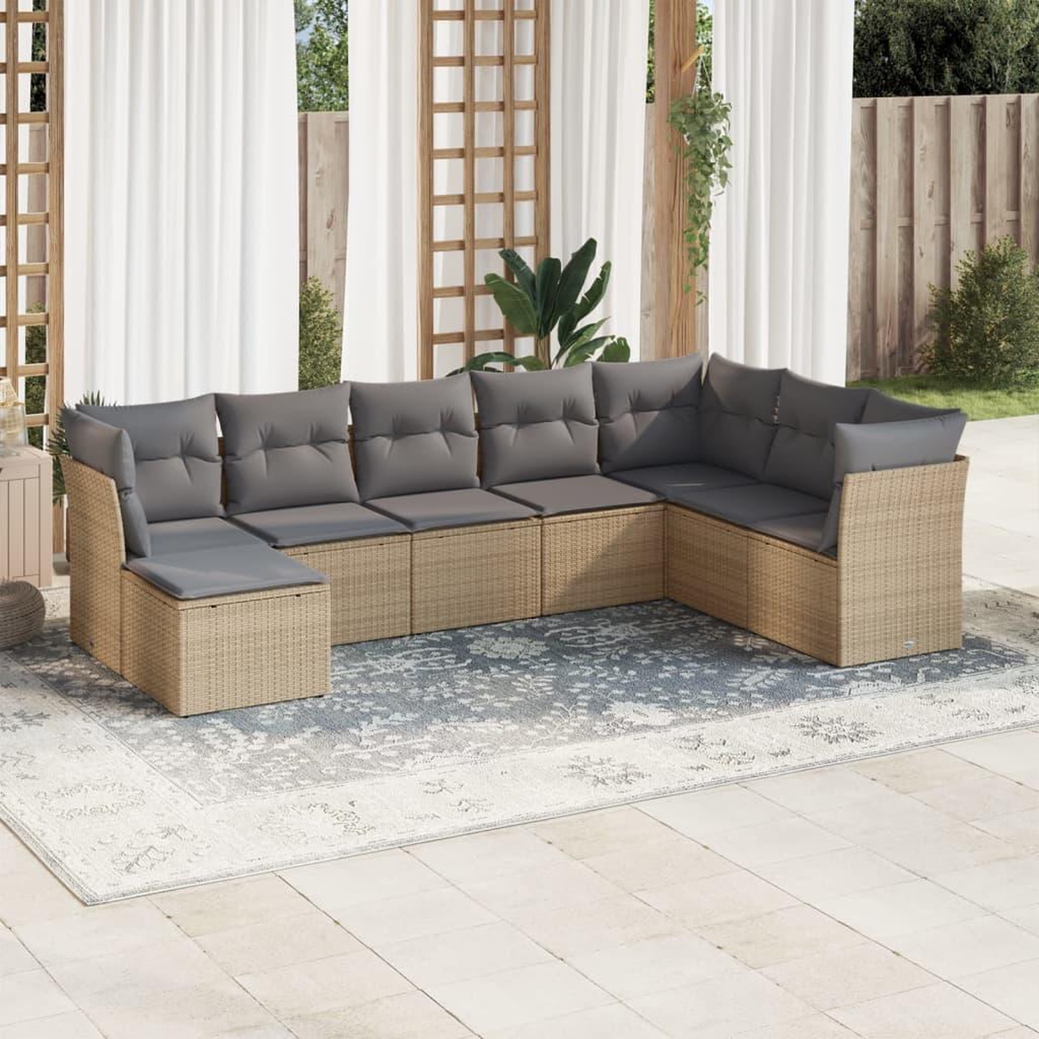 VIDAXL Salon de jardin avec coussins 8 pcs beige resine tressee