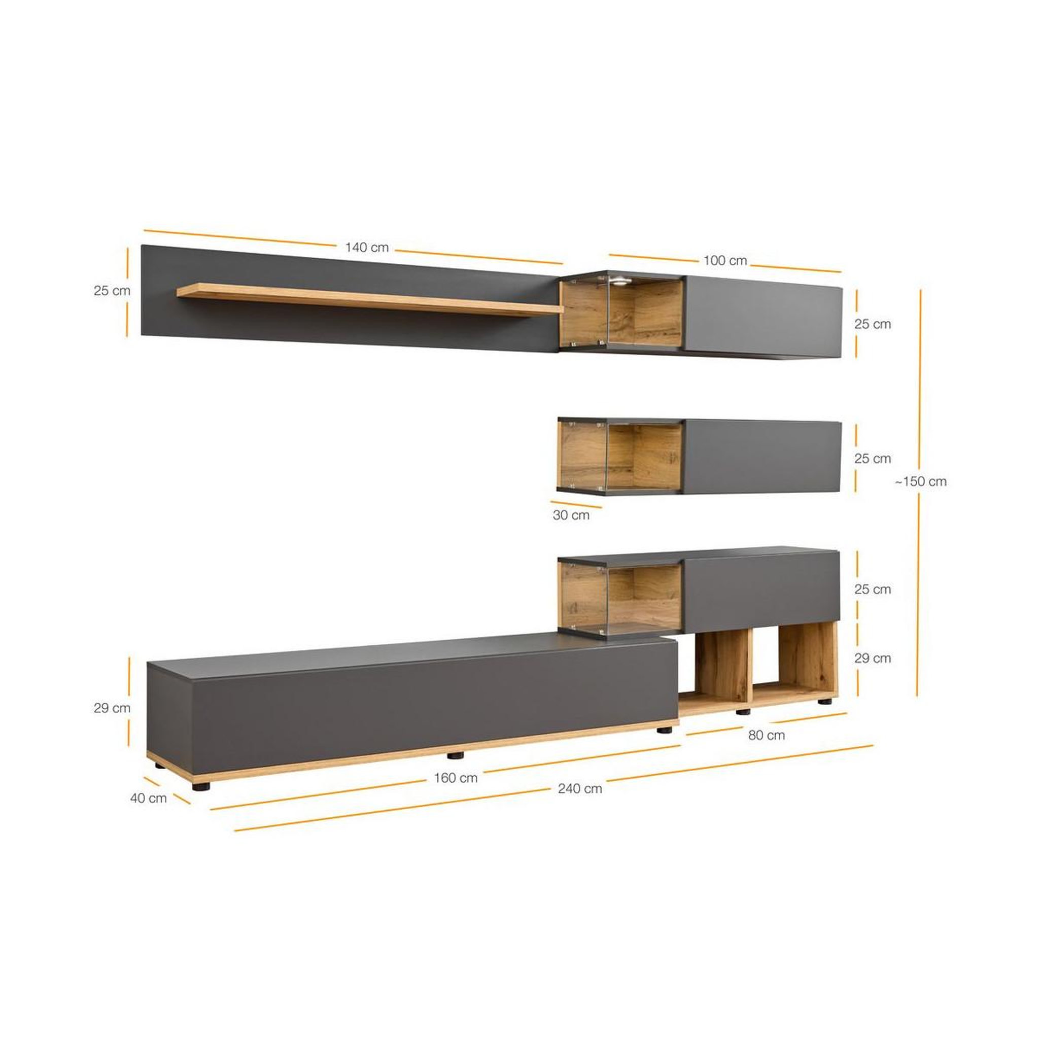 Voir la diapositive 3 : Paris Prix Meuble tv design  silk  240cm gris & naturel