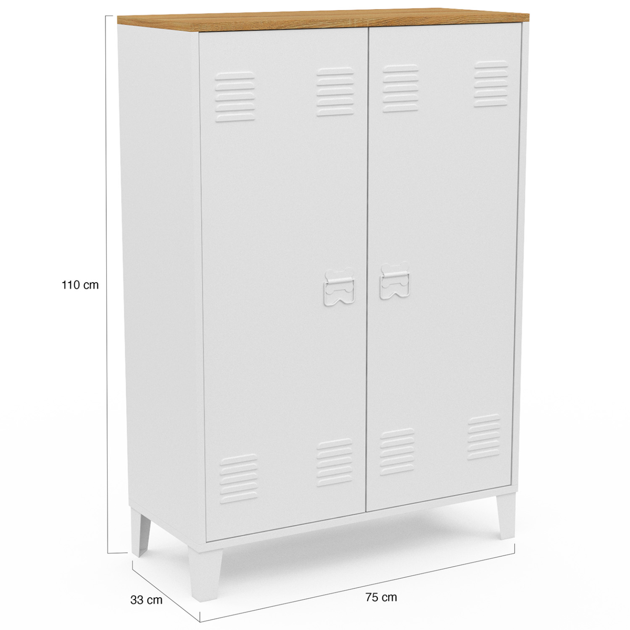 Voir la diapositive 4 : ID MARKET Armoire basse ester 2 portes métal blanc et plateau bois design industriel