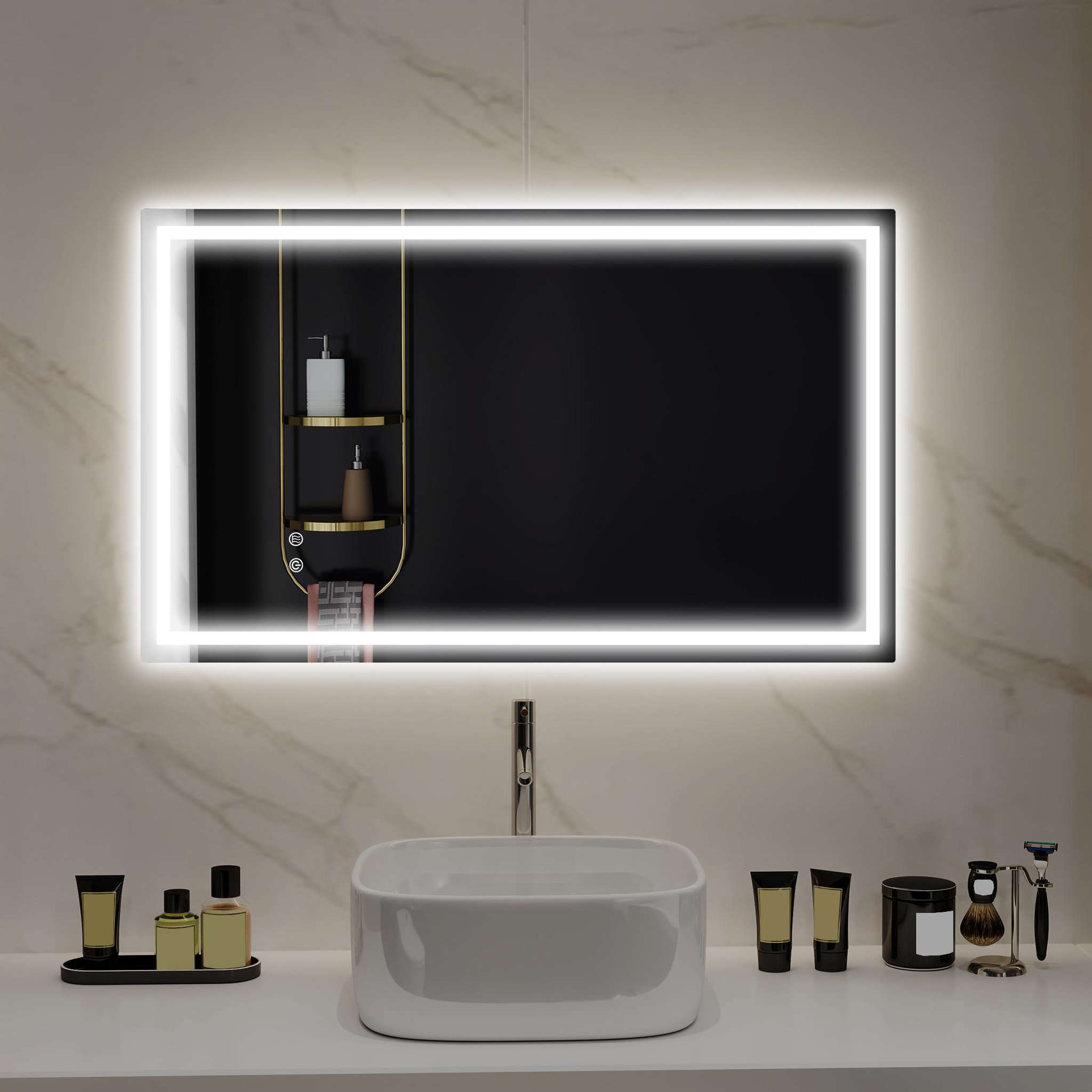 Voir la diapositive 2 : HOMCOM Miroir led mural de salle de bain - 100l x 60h cm - luminosité réglable 3 couleurs - interrupteur tactile - système antibué