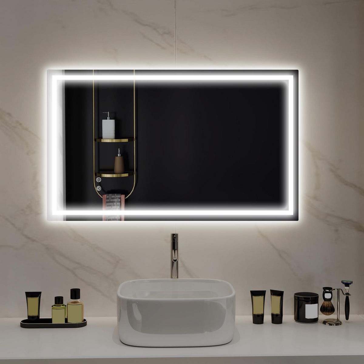 HOMCOM Miroir LED mural de salle de bain - 100L x 60H cm - luminosité réglable 3 couleurs - interrupteur tactile - système antibué