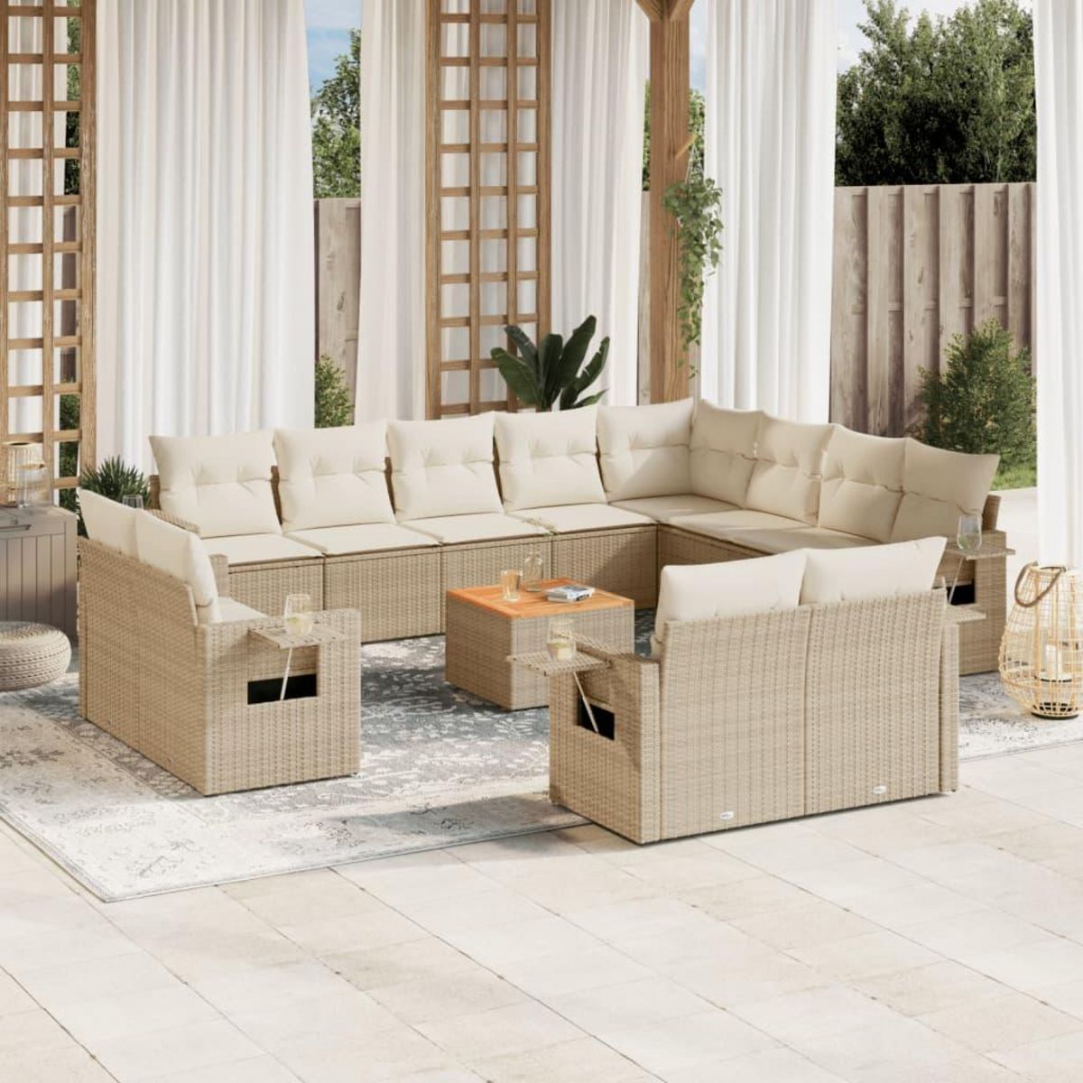 VIDAXL Salon de jardin avec coussins 13 pcs beige resine tressee