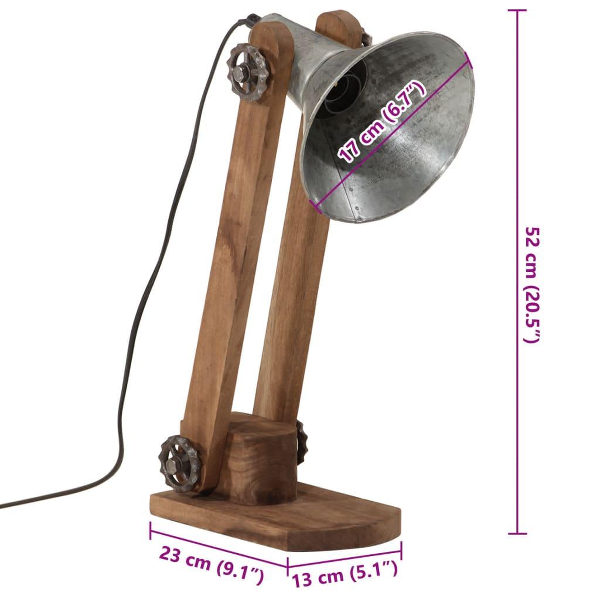 Voir la diapositive 6 : VIDAXL Lampe de bureau 25 W argent vintage 23x13x52 cm E27