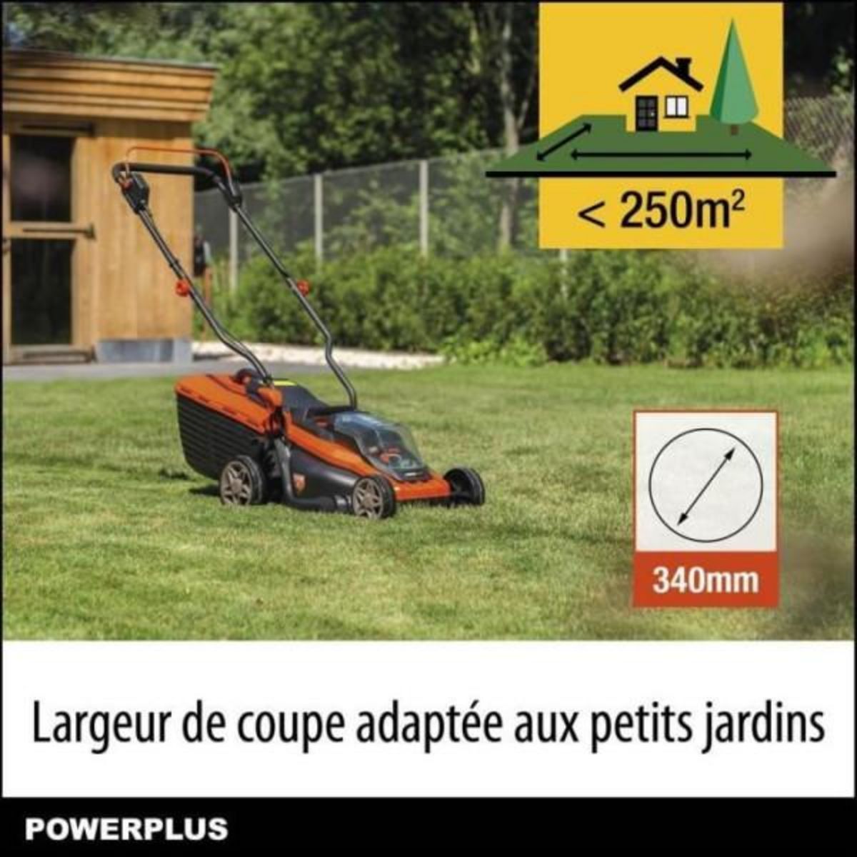 MARKET24 Tondeuse a Gazon   a batterie 20V 34 cm de coupe DUAL POWER POWDPGLWS1 - Batterie 4Ah et chargeur inclus - Moteur brushless