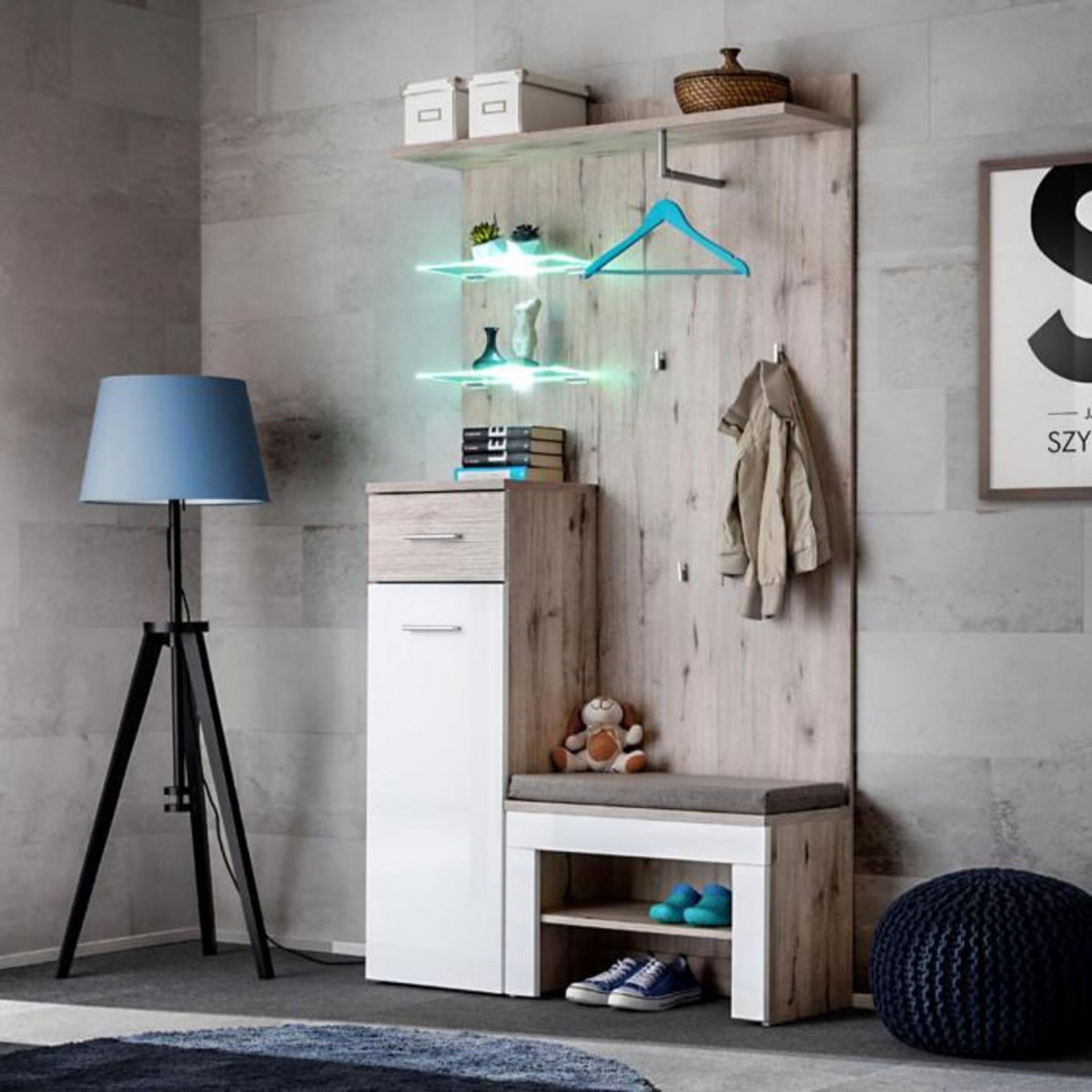 Paris Prix Ensemble Dressing  Gustavo VII  200cm Naturel & Blanc