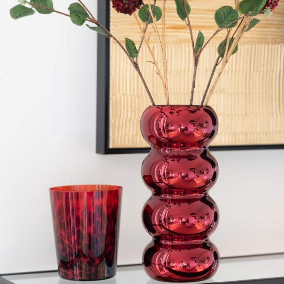 Paris Prix Vase Design Chenille  Cléa  30cm Rouge Foncé