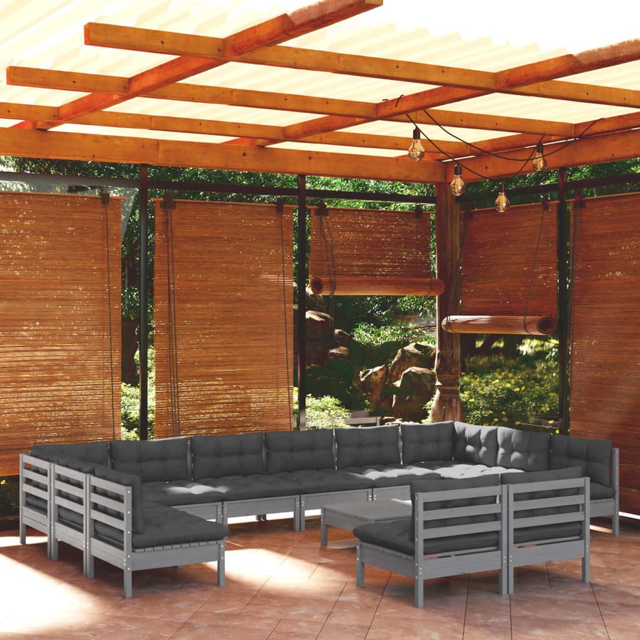 Voir la diapositive 1 : VIDAXL Salon de jardin 13 pcs avec coussins Gris Bois de pin solide