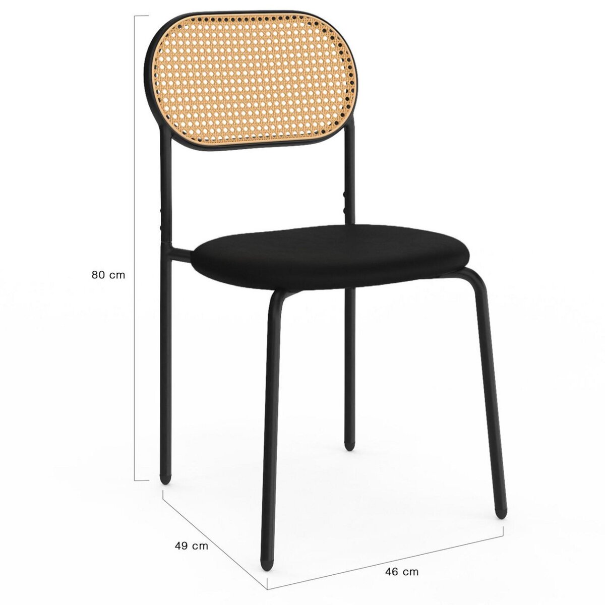 ID MARKET Lot de 4 chaises vintage CLOTILDE en métal noir et dossier cannage pour salle à manger