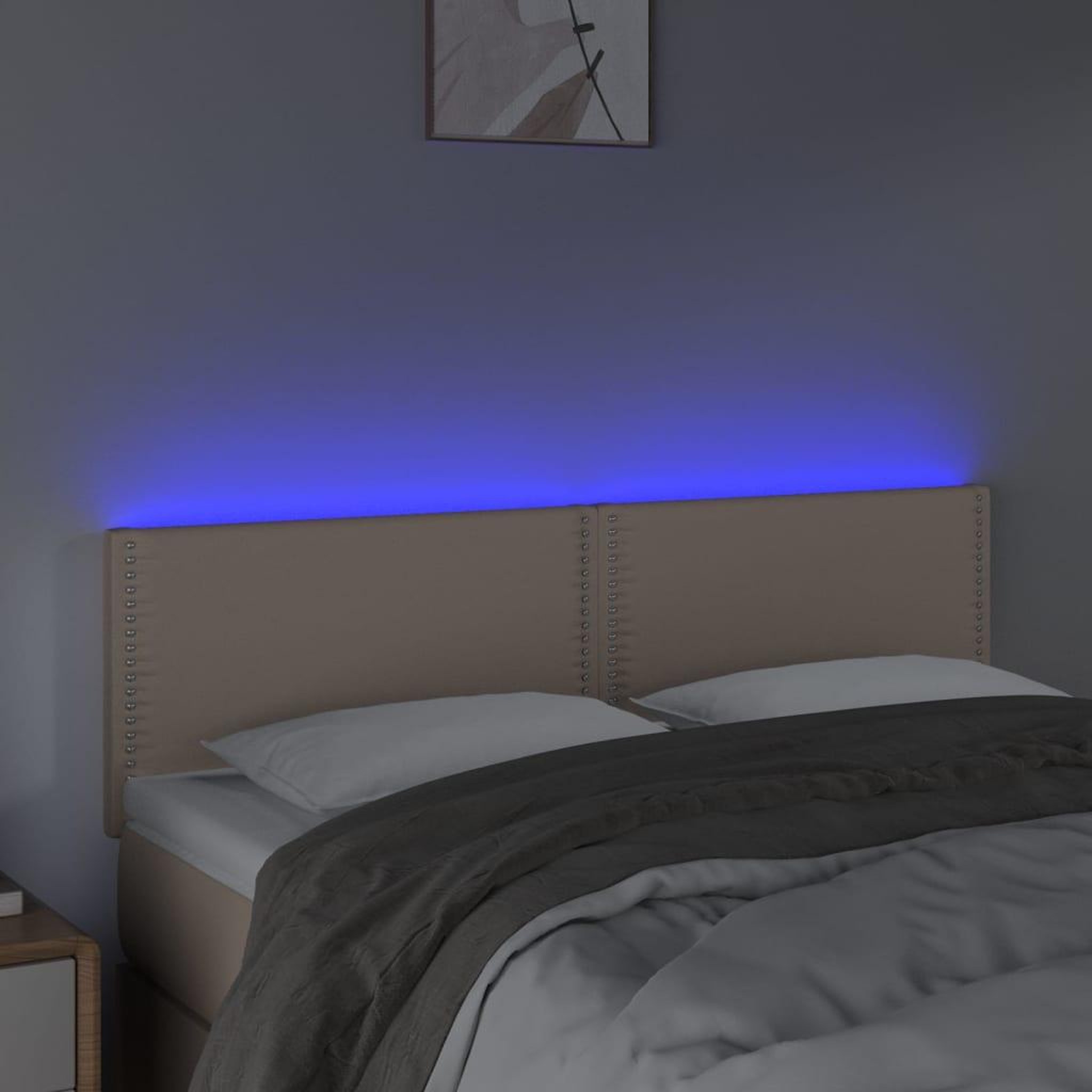 Voir la diapositive 3 : VIDAXL Tete de lit a LED Cappuccino 144x5x78/88 cm Similicuir