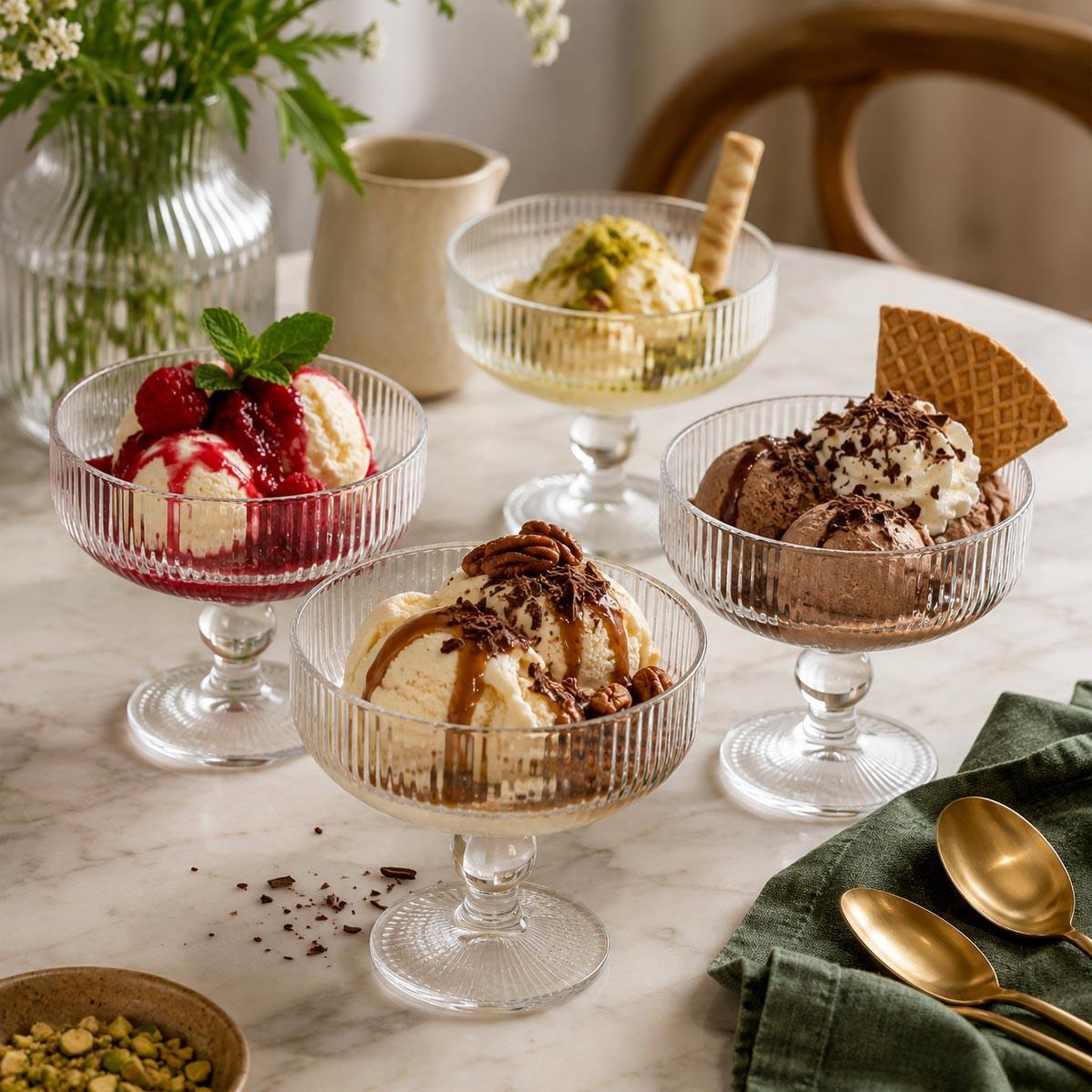Voir la diapositive 3 : SECRET DE GOURMET Lot de 6 coupes à glace strie  ema  34cl transparent