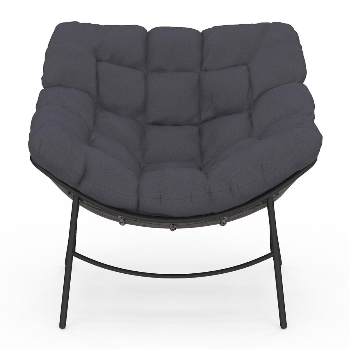 ID MARKET Fauteuil de jardin relax LOA effet rotin gris et coussin gris