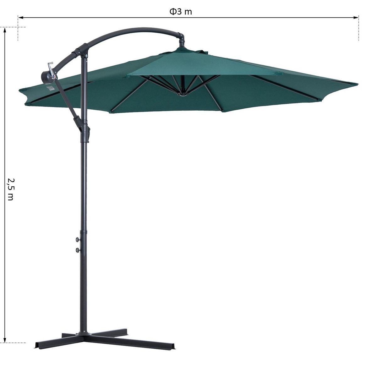OUTSUNNY Parasol déporté octogonal inclinable manivelle pied acier Ø 3 x 2,5H m vert