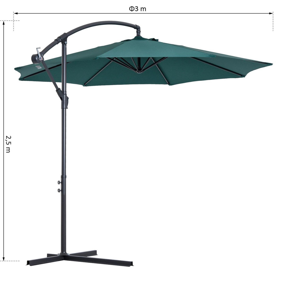 OUTSUNNY Parasol déporté octogonal inclinable manivelle pied acier Ø 3 x 2,5H m vert