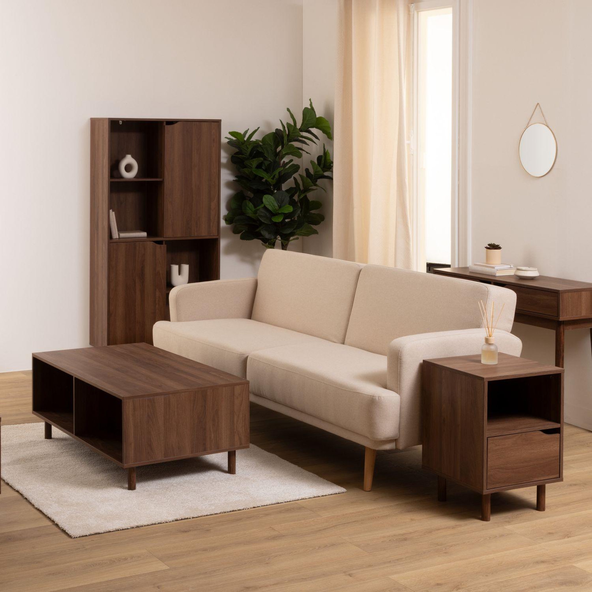 Voir la diapositive 5 : FIVE Table basse 2 portes coulissantes effet noyer slidy - marron