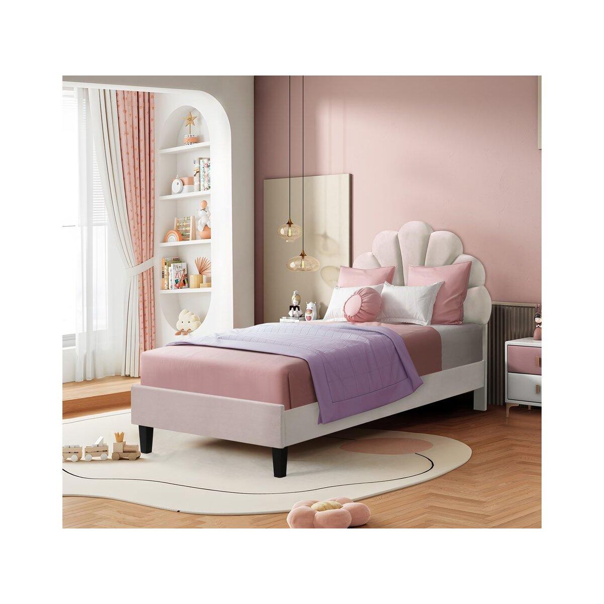 Habitat et Jardin Lit coquillage en velours  Manon  - 90 x 190 cm - Beige