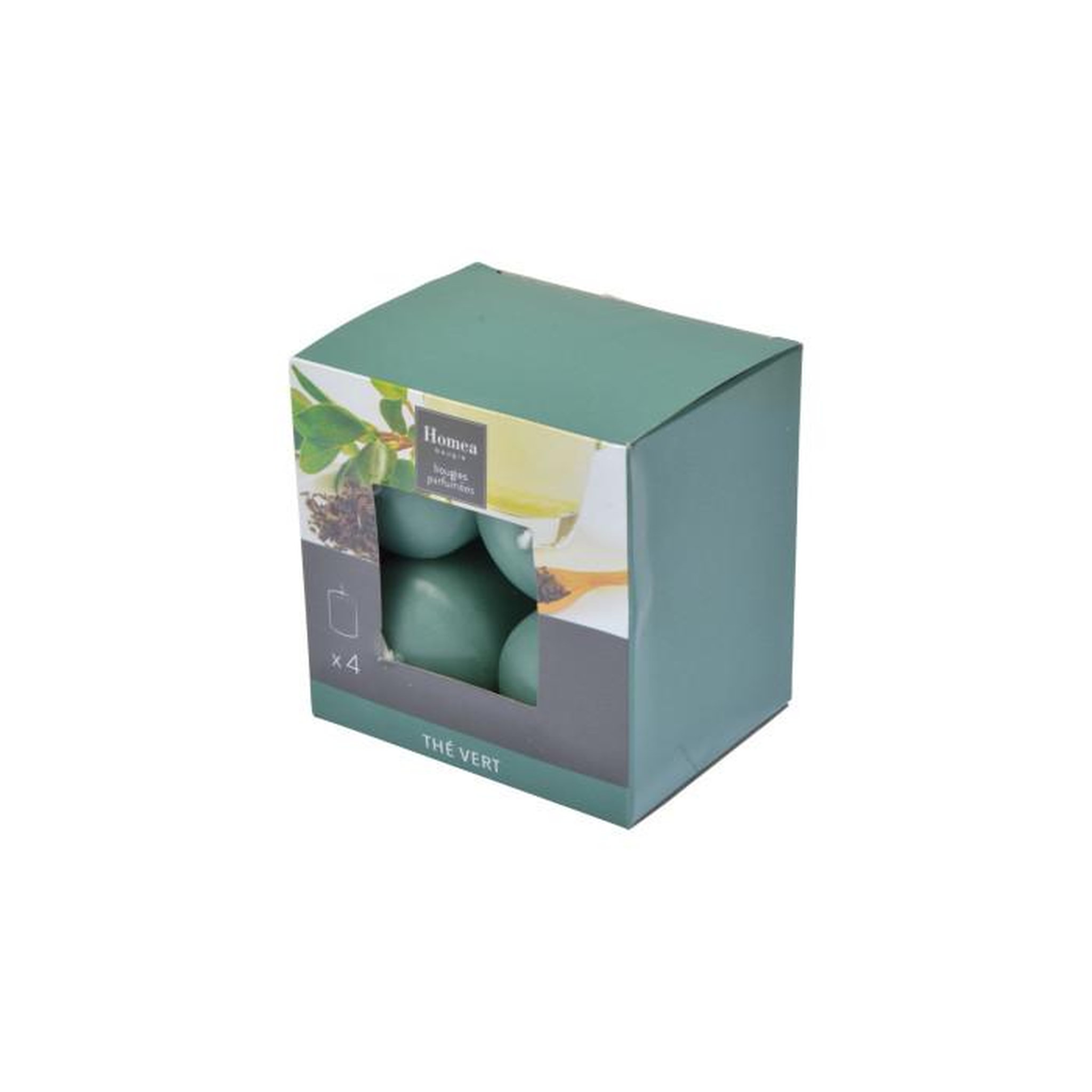 Voir la diapositive 3 : HOMEA Lot de 4 bougies pilier  essentiel ii  6cm thé vert