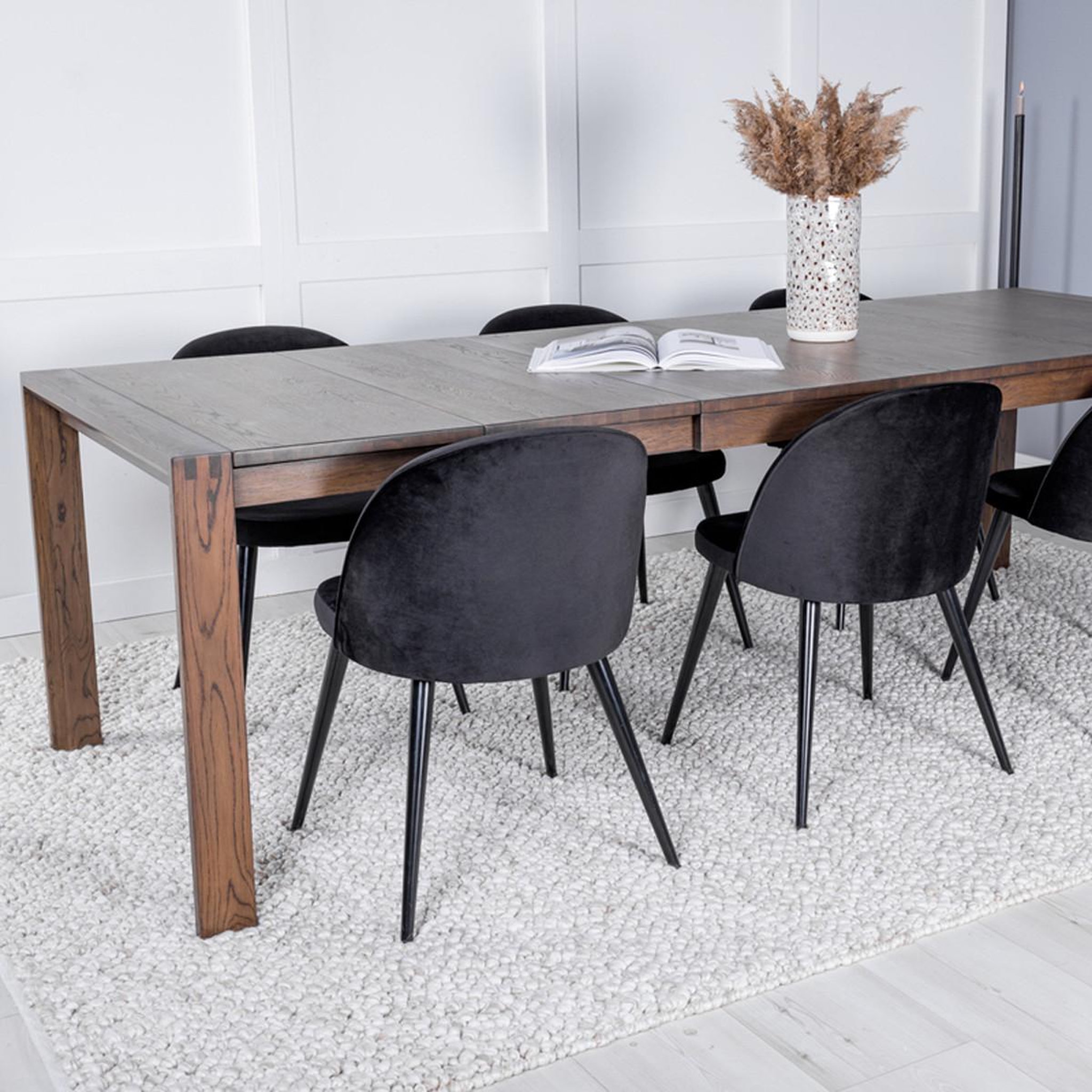 Voir la diapositive 4 : Paris Prix Ensemble Table à Manger Extensible & 6 Chaises  Slider & Velvet  170-250cm Noir & Marron