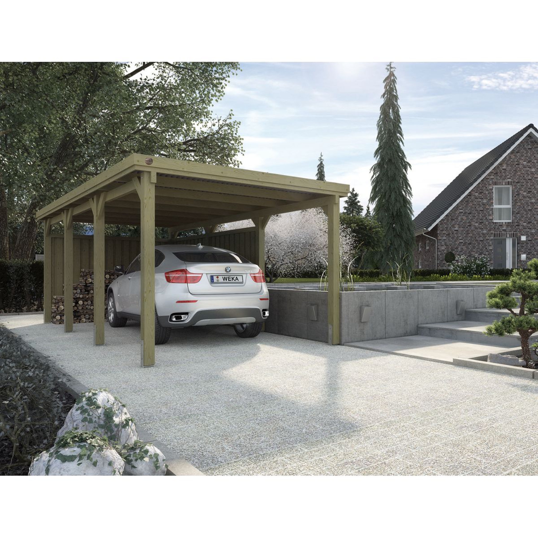 Voir la diapositive 1 : WEKA Carport - Bois traité autoclave - 19,7m² - 617 T2