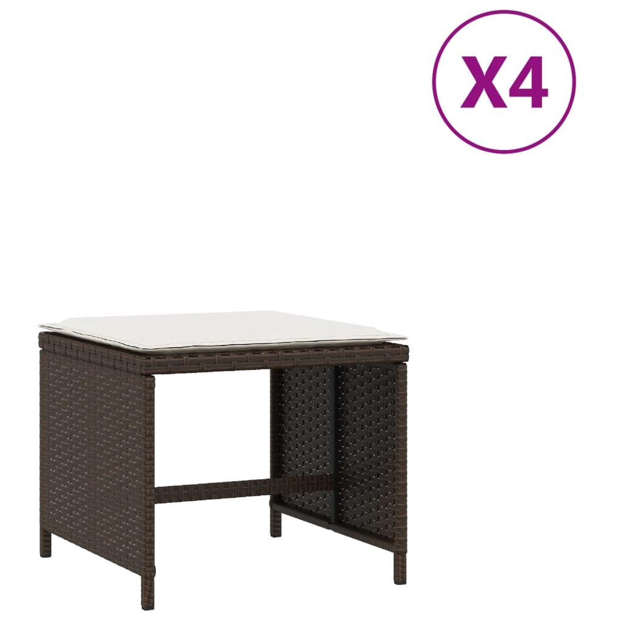 Voir la diapositive 2 : VIDAXL Tabourets de jardin avec coussins 4pcs marron 40x40x35 cm rotin