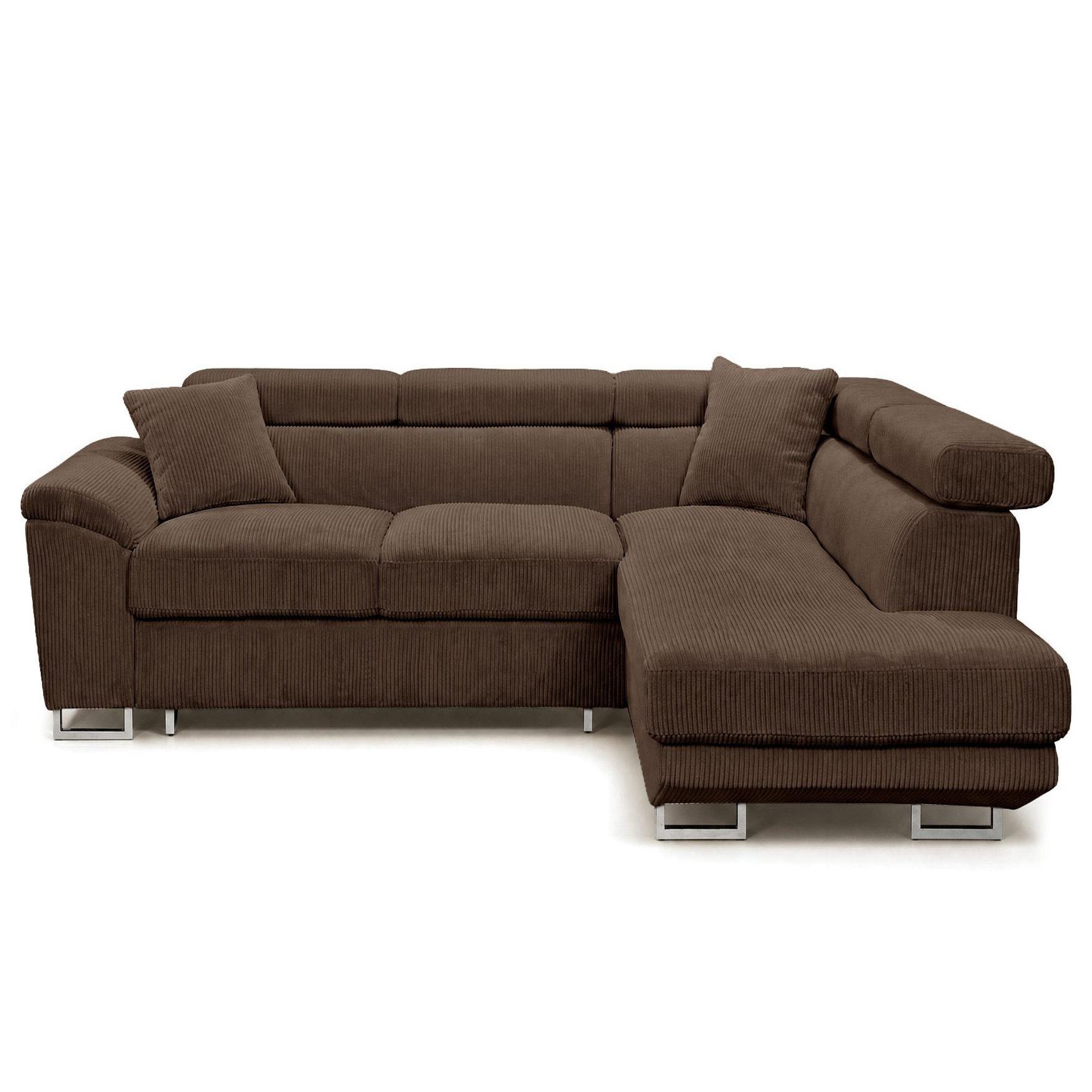 Voir la diapositive 1 : BEST MOBILIER Baoji - canapé d'angle droit 5 places convertible avec têtières et coffre en velours côtelé