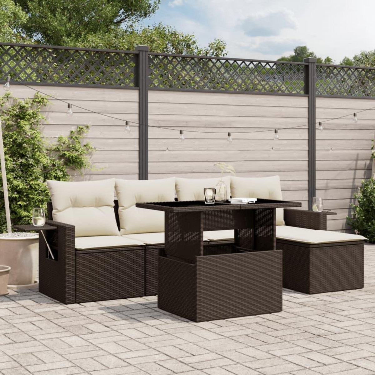VIDAXL Salon de jardin avec coussins 6 pcs marron resine tressee