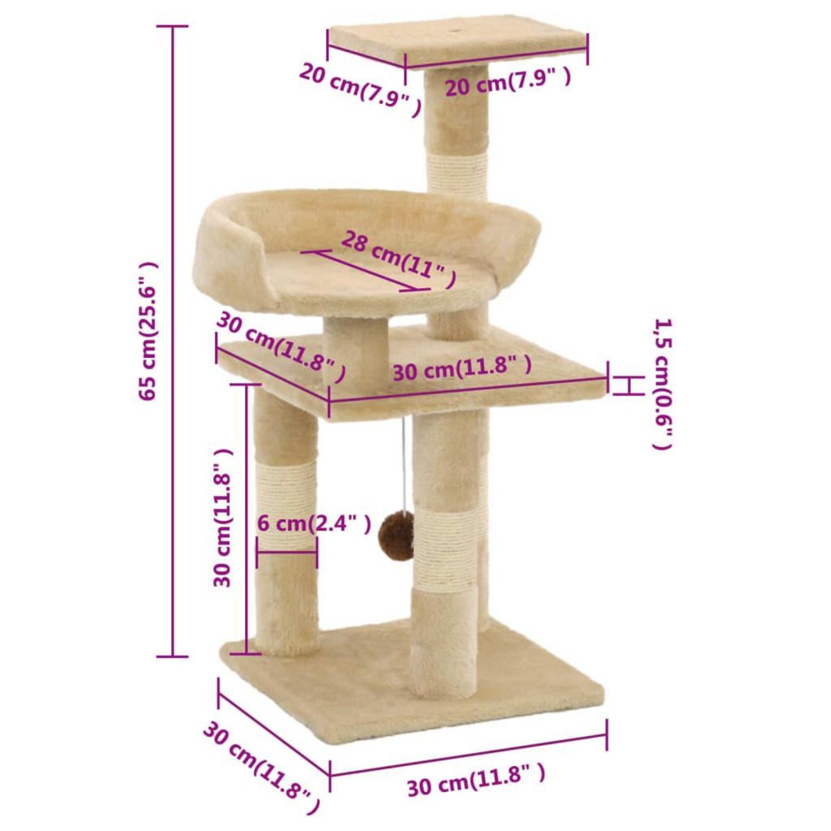 VIDAXL Arbre a chat avec griffoirs en sisal 65 cm Beige