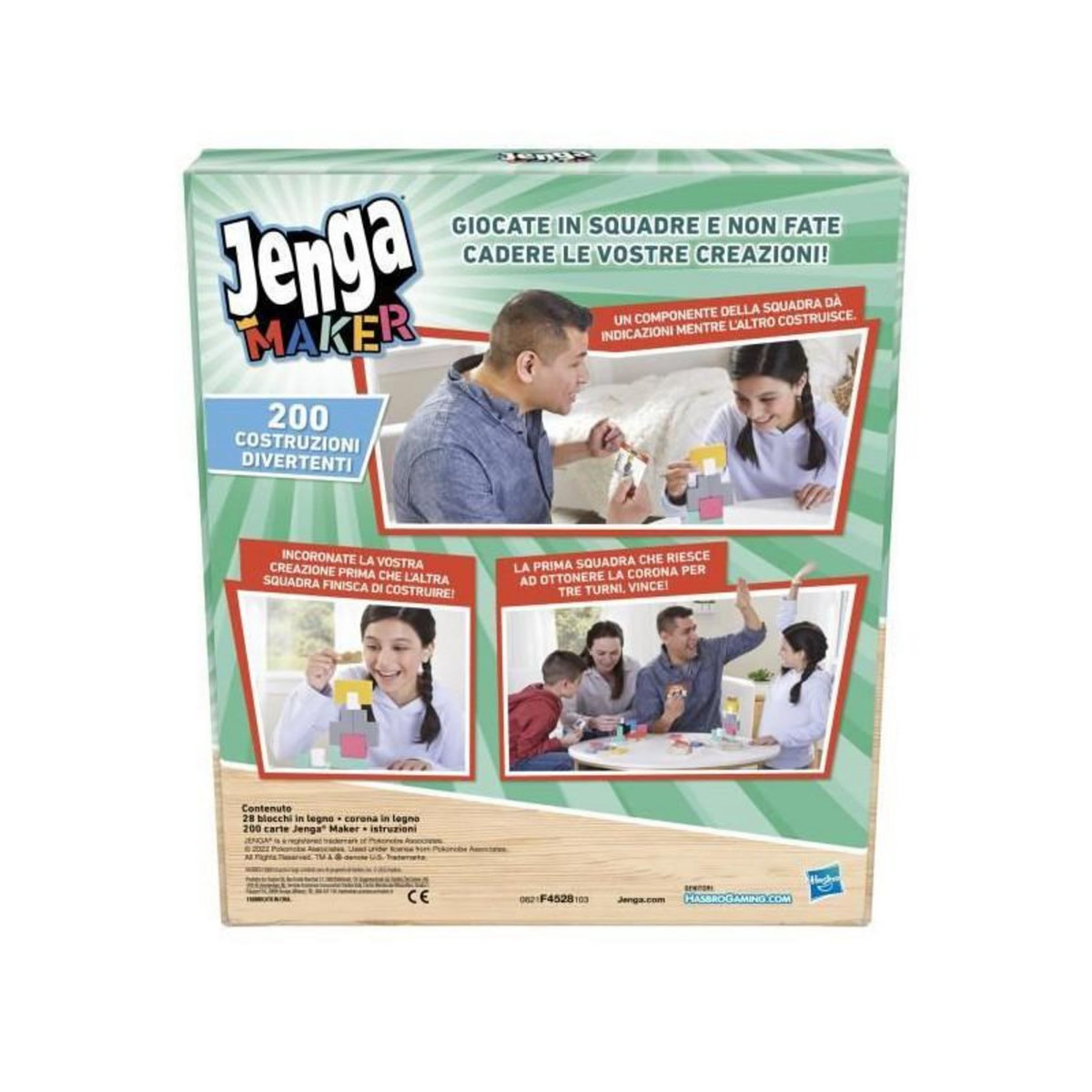 HASBRO Jenga Maker, tour d'empilage avec blocs en bois massif véritable, jeu pour enfants, a partir de 8 ans, pour 2 a 6 joueurs