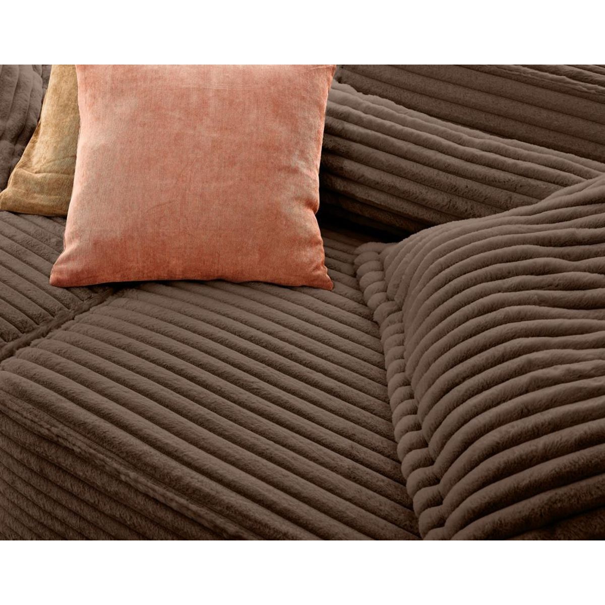 LISA DESIGN Richie - canapé droit 3 places avec double méridienne - assise profonde - en fausse fourrure côtelée