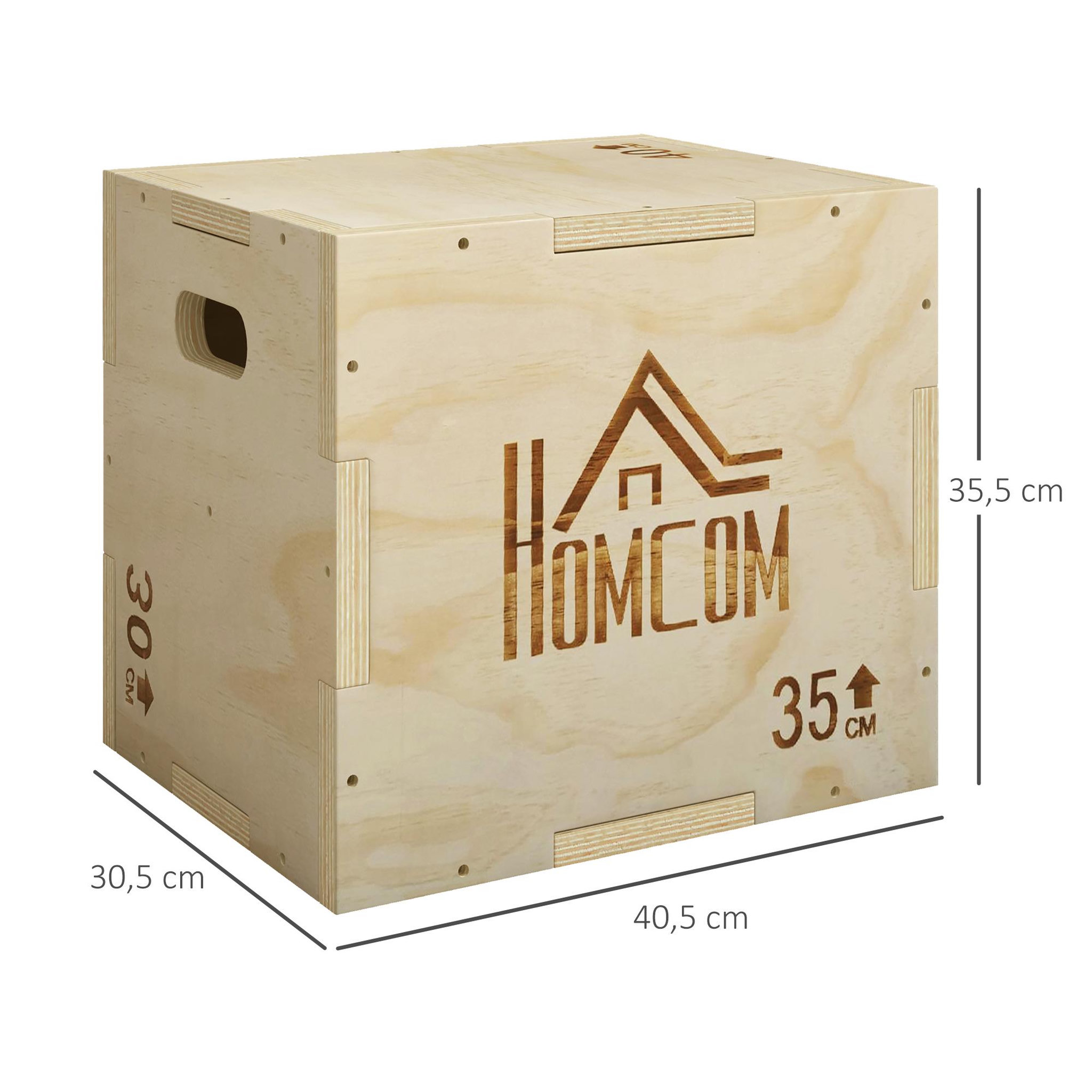 Voir la diapositive 3 : HOMCOM Box jump - box de pliométrie - boite de saut - 3 hauteurs 40/35/30H cm - charge max. 120 Kg - bois de hêtre