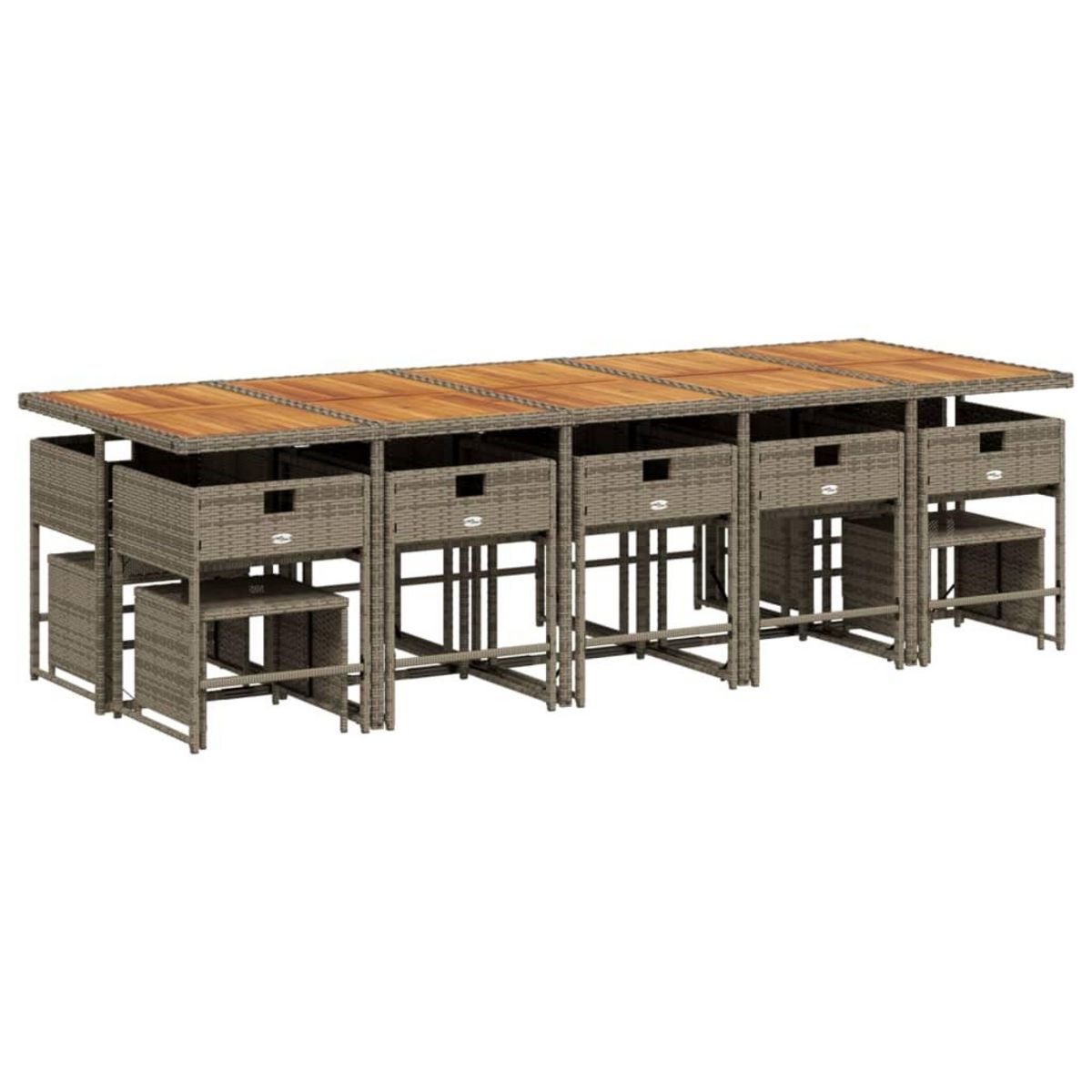 VIDAXL Ensemble a manger de jardin 15 pcs coussins gris resine tressee