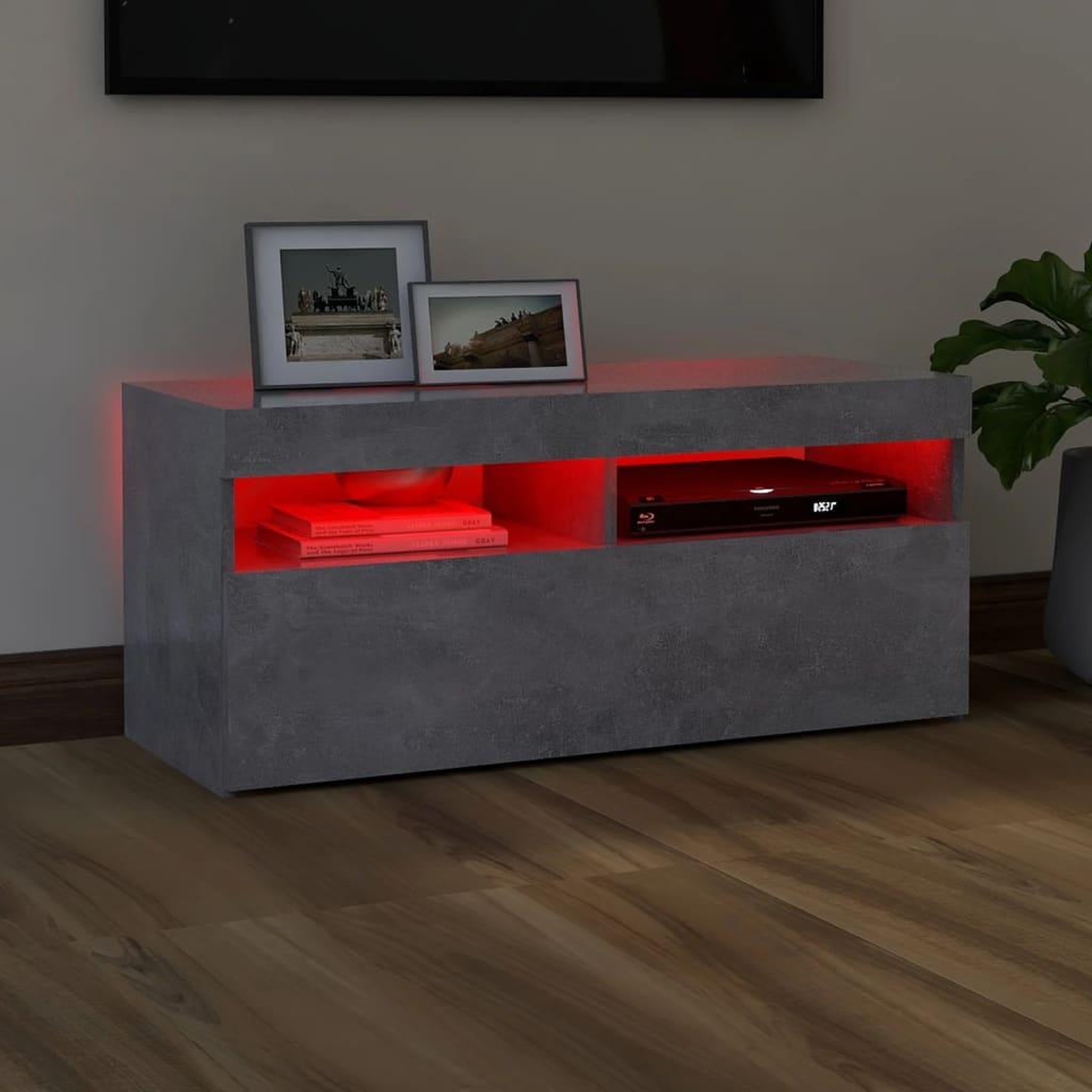Voir la diapositive 5 : VIDAXL Meuble TV avec lumieres LED gris beton 90x35x40 cm