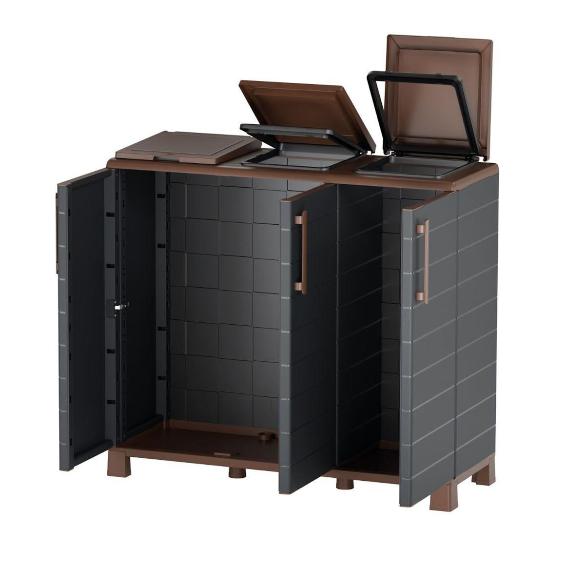 ART PLAST Abri Poubelles 3 Sacs Anthracite - Armoire Cache Poubelle de Tri Sélectif 102 x 37 x 90 cm Terrasse, Restaurant Art Plast