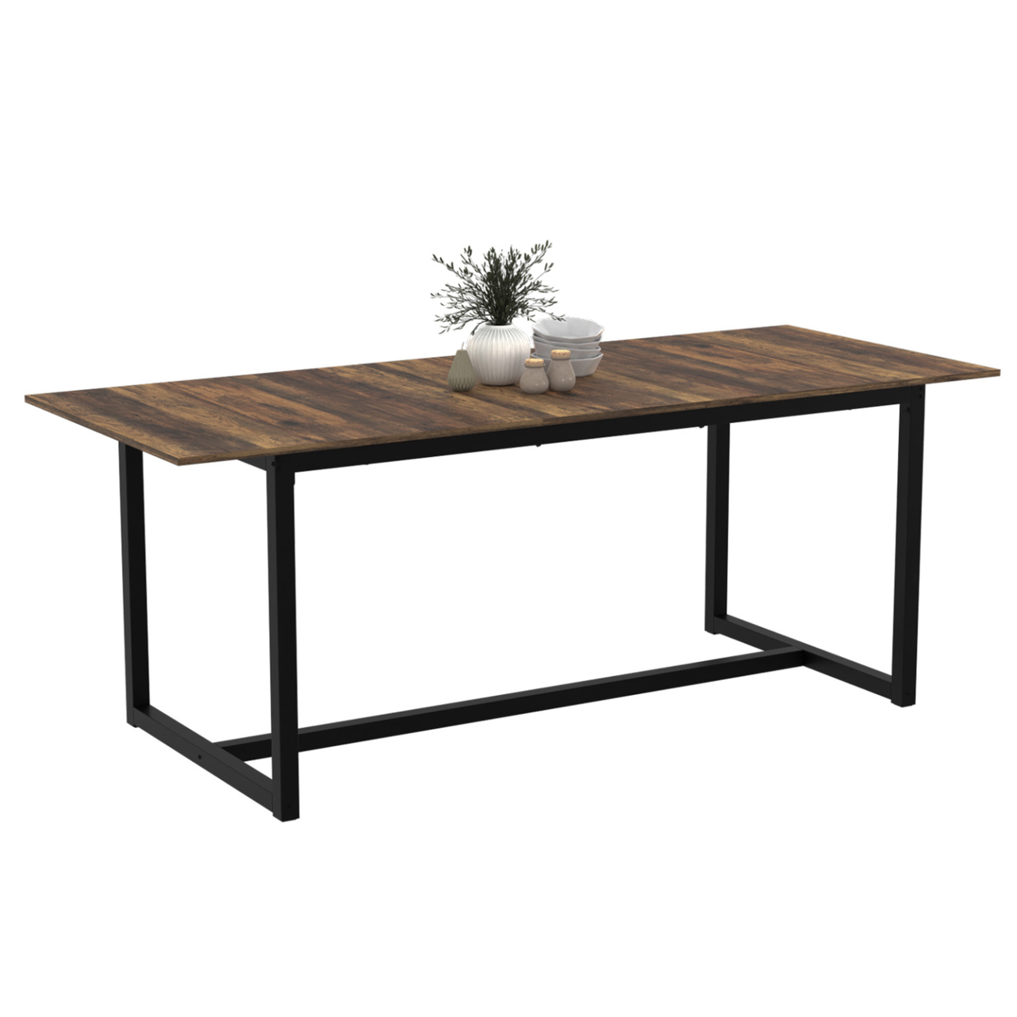 ID MARKET Table à manger extensible rectangle hawkins 6-10 personnes bois foncé 160-200 cm