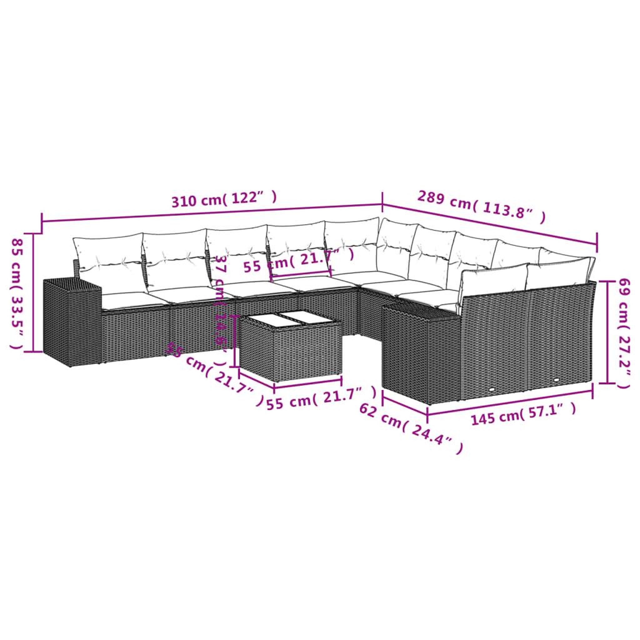 Voir la diapositive 4 : VIDAXL Salon de jardin 11 pcs avec coussins noir resine tressee