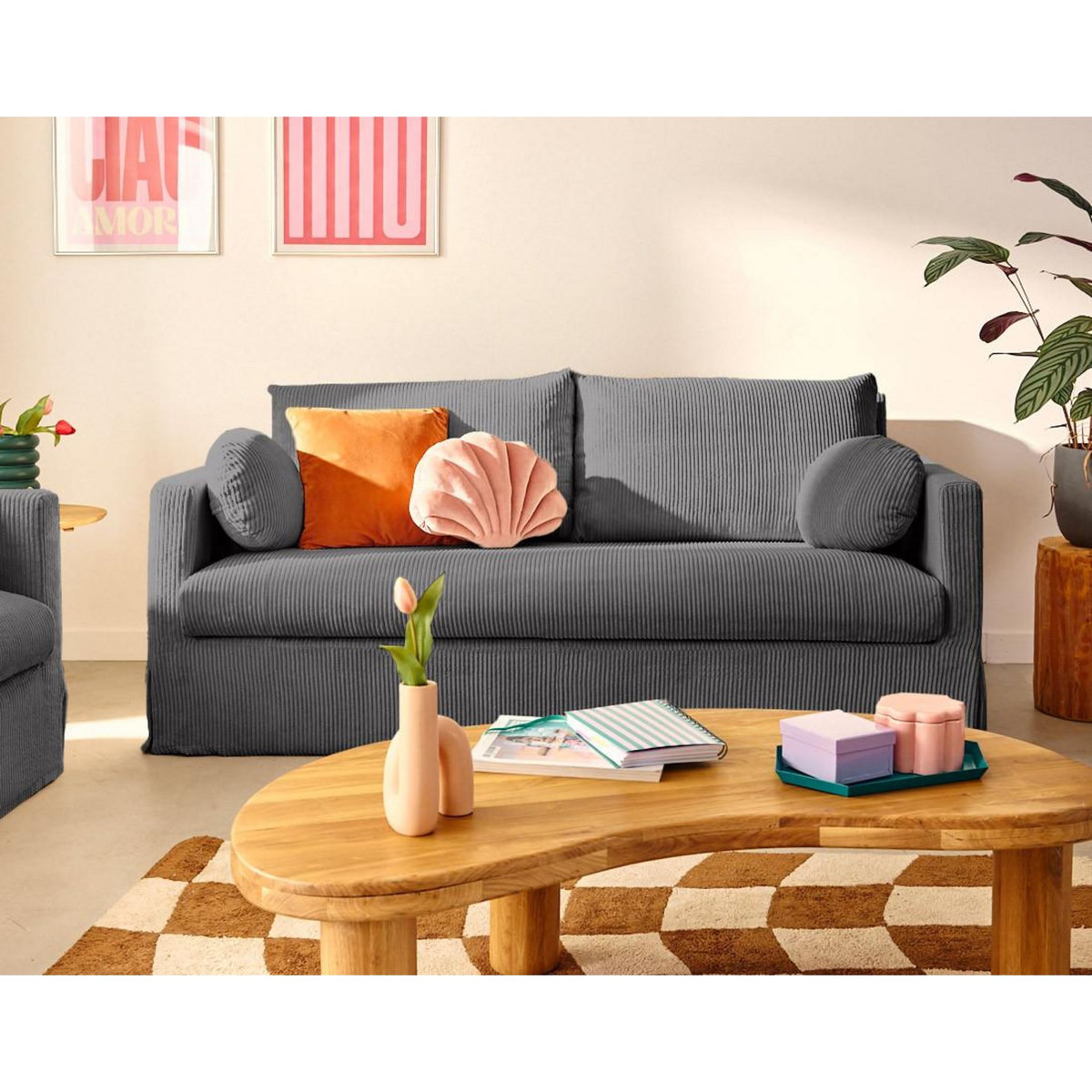 LISA DESIGN Serena - canapé droit déhoussable 3 places en velours côtelé