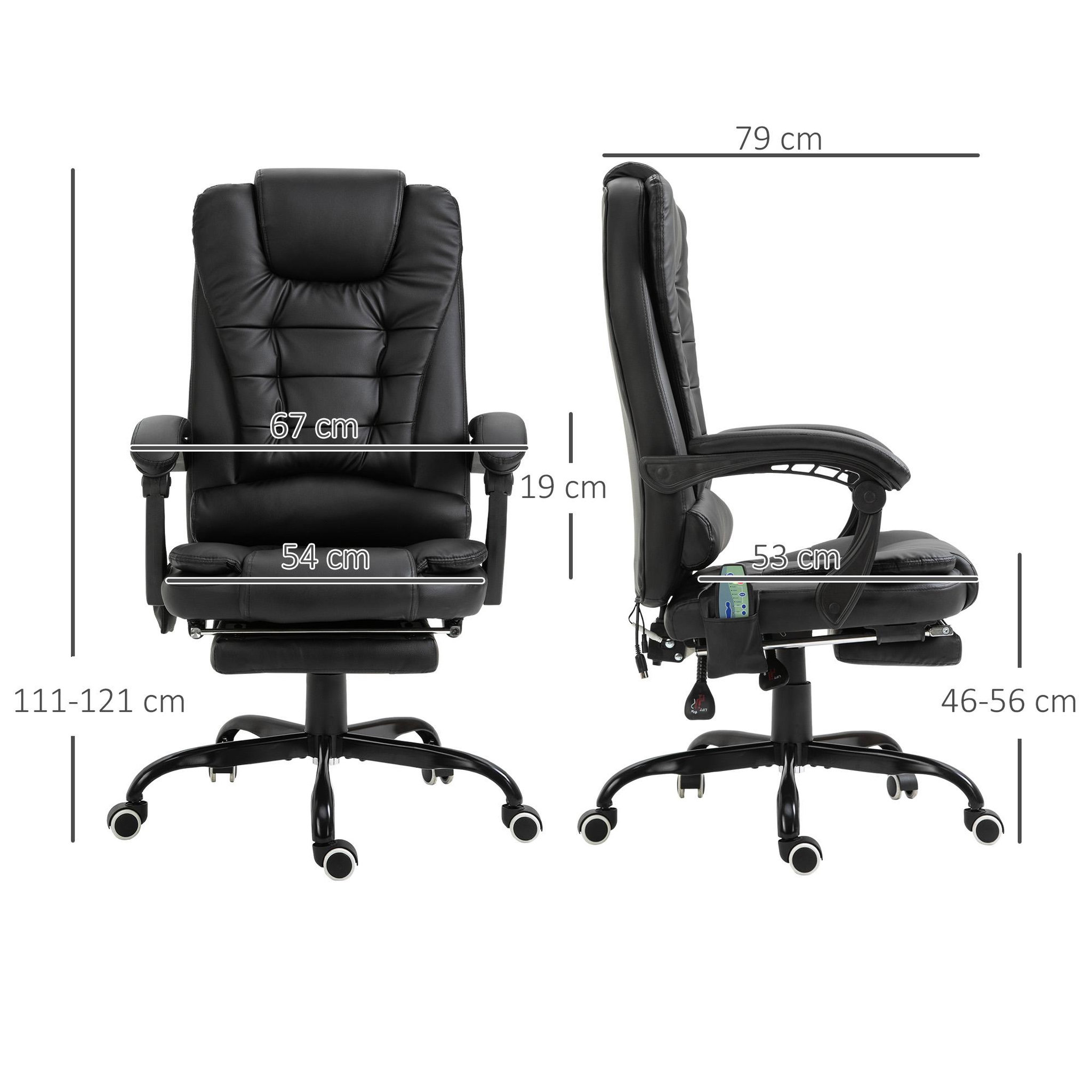 Voir la diapositive 3 : VINSETTO Vinsetto Fauteuil de bureau direction massant hauteur réglable dossier inclinable repose-pied + coussin lombaires intégrés revêtement synthétique noir
