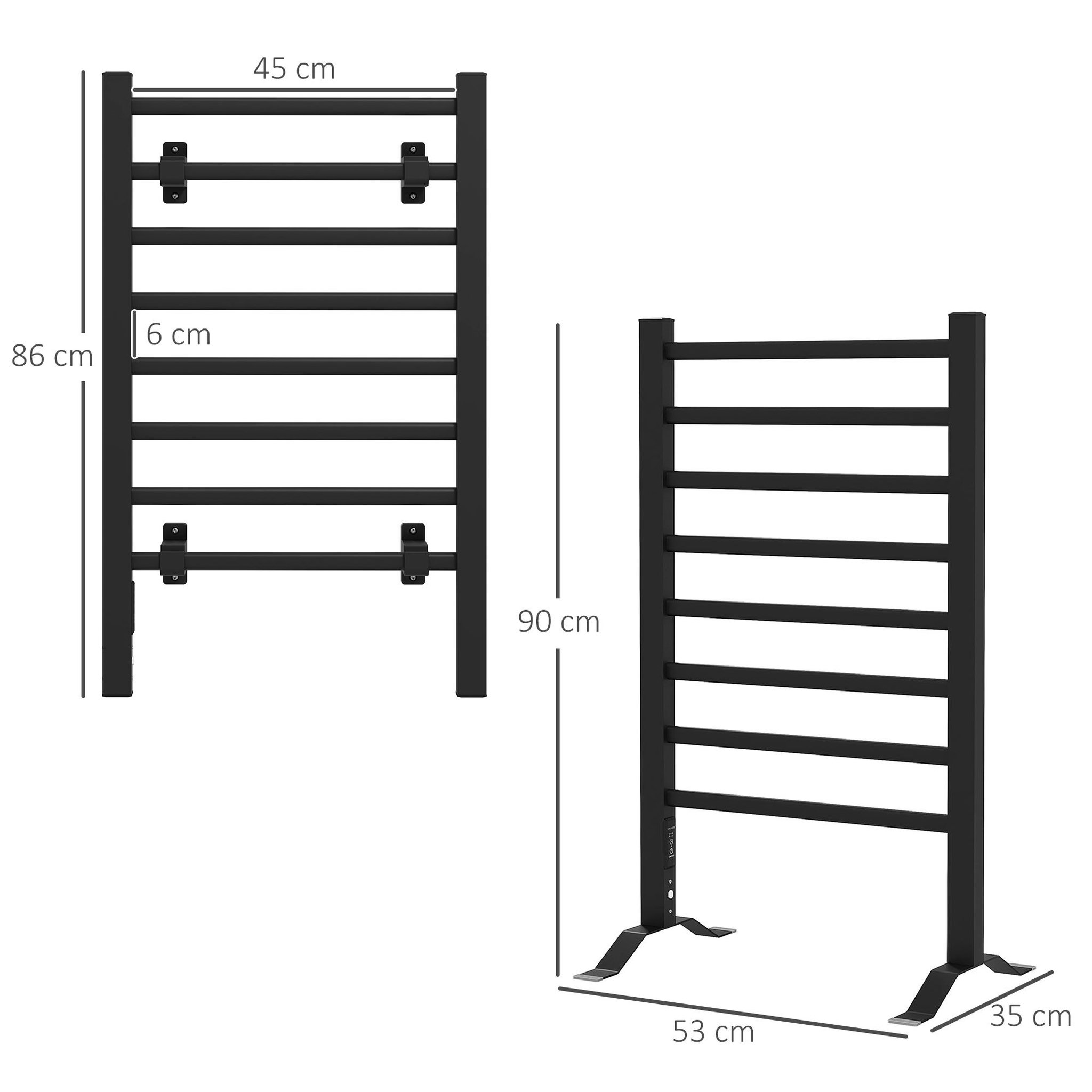 Voir la diapositive 3 : HOMCOM Sèche-serviette électrique sur pied 150W 8 barres timer alu noir