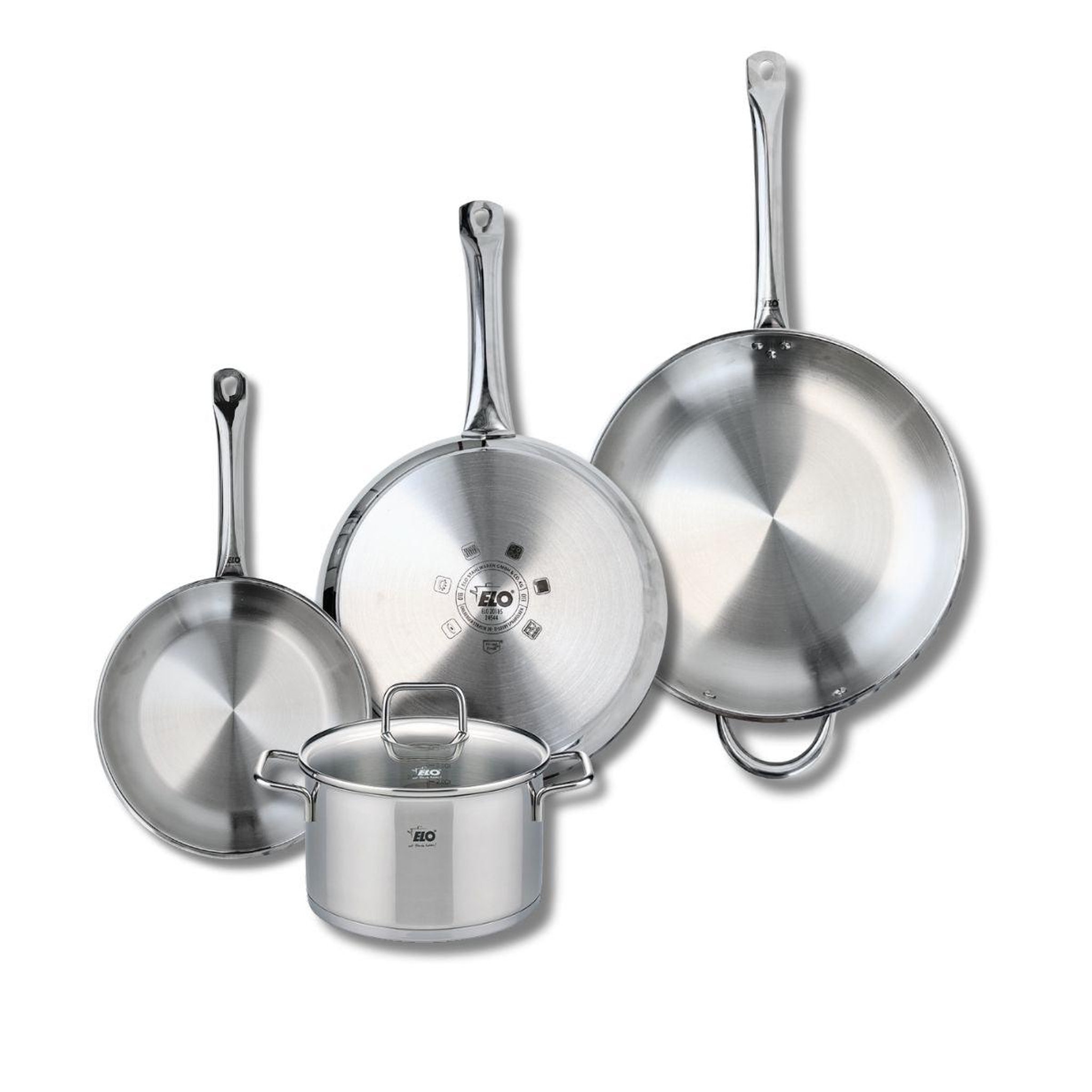 ELO Ensemble de 3 poêles de cuisson 24, 28 et 32 cm et 1 faitout 20 cm elo profi citrin